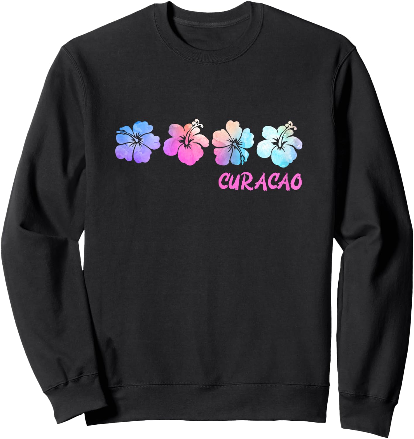 Curacao Beach Vacation Hibiscus Tropical Flowers Sweatshirt - Sweatshirt | Black
