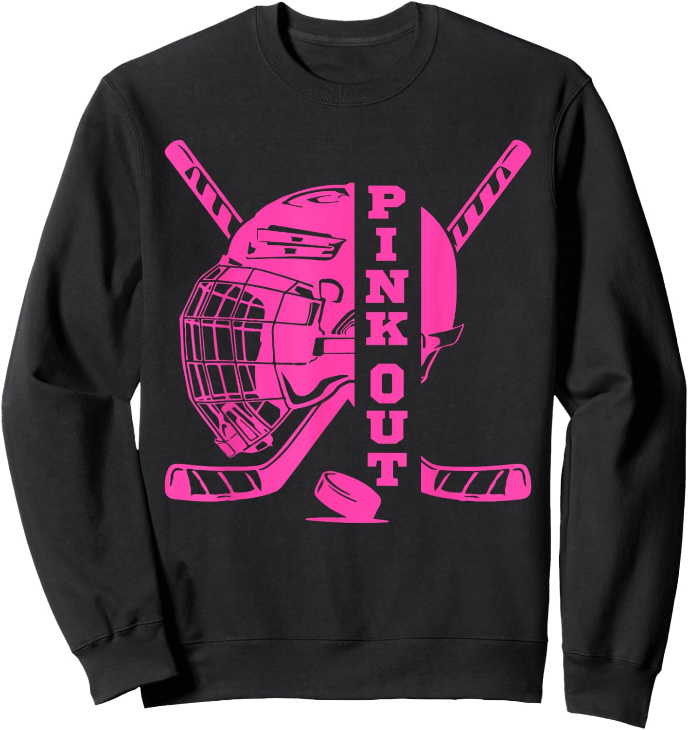 Pink Out Breast Cancer Awareness Ice Hockey Pink Ribbon Sweatshirt - Sweatshirt | Black