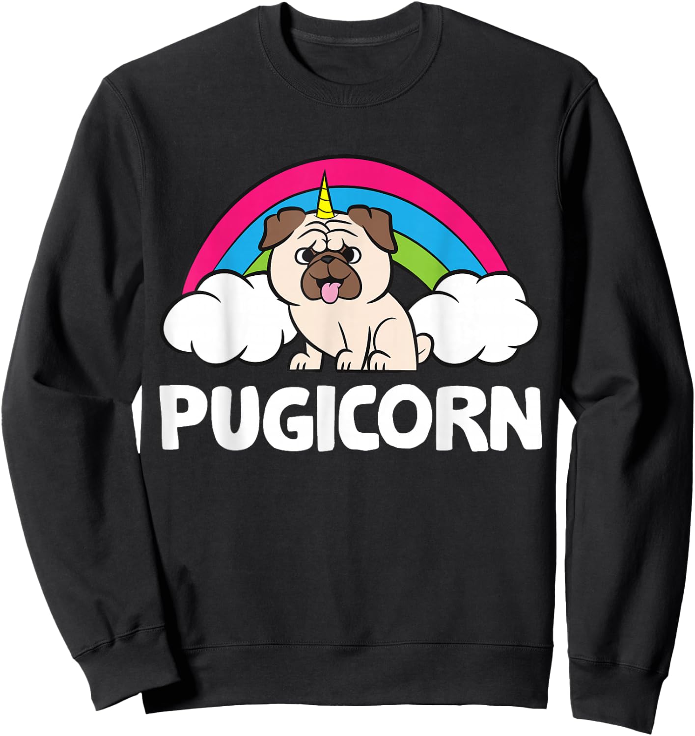 Pugicorn Funny Unicorn Pug Dog Sweatshirt - Sweatshirt | Black