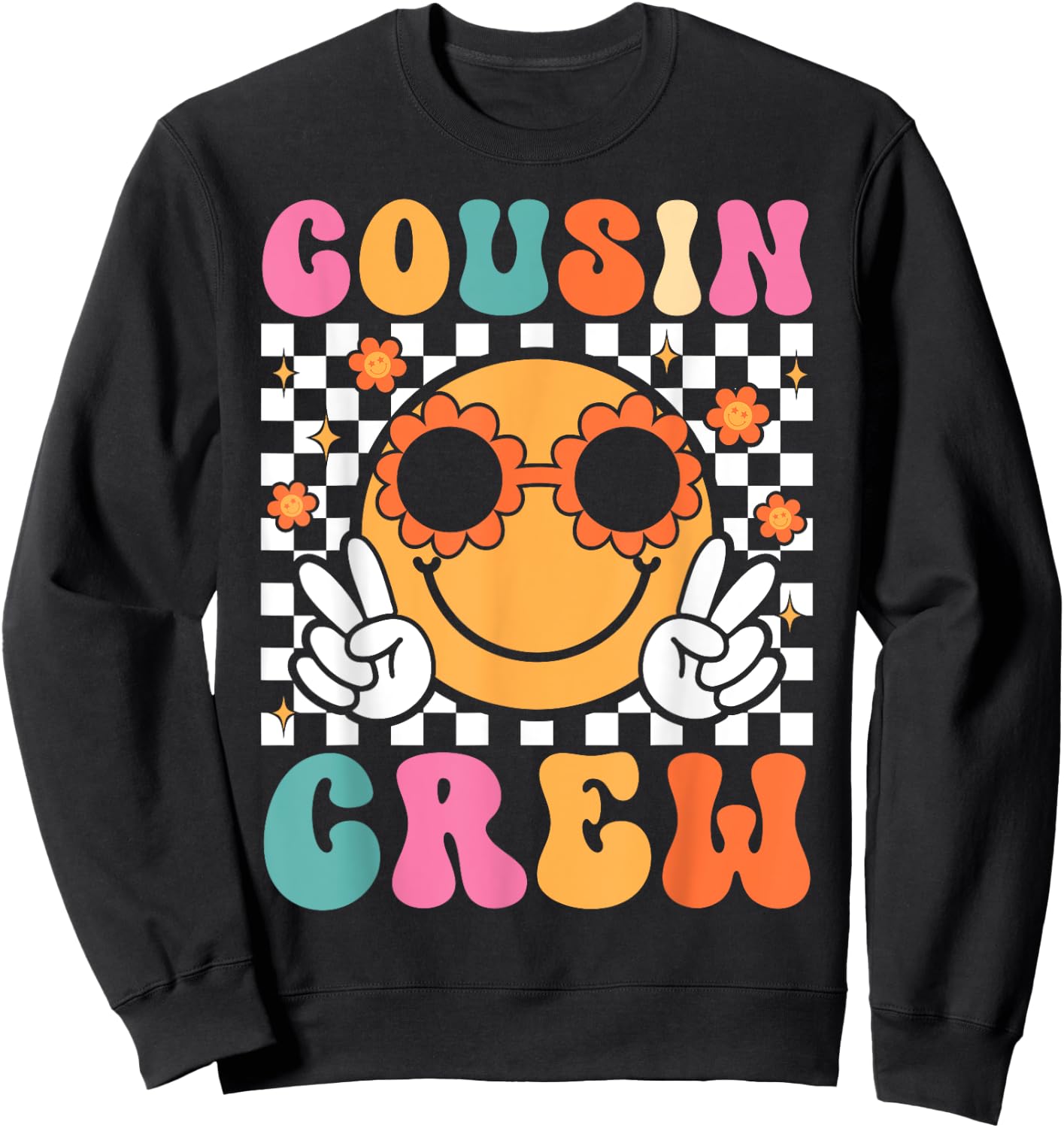 Cousin Crew Summer Vacation Family Trip Groovy Women Kids Sweatshirt - Sweatshirt | Black