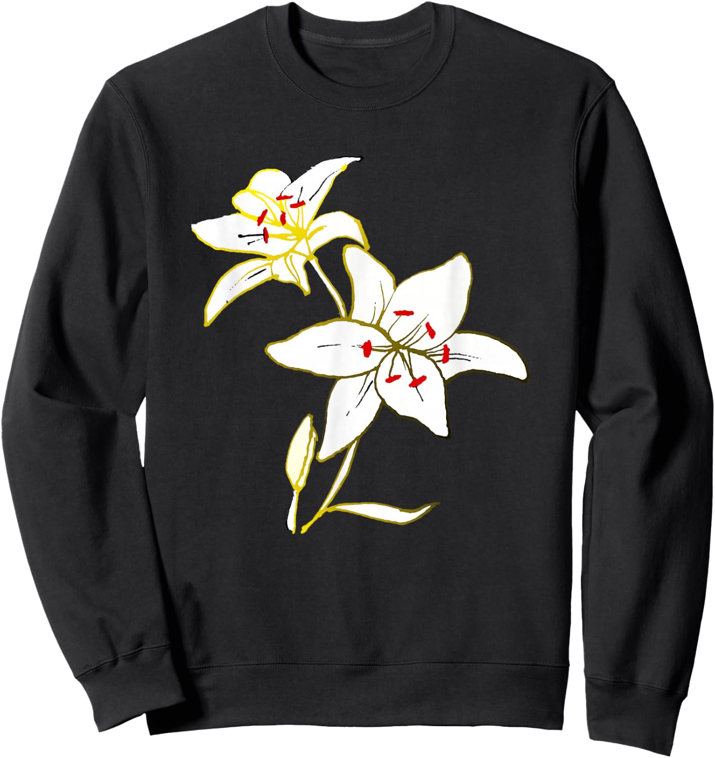 White lily flower petals blooming artistic flower lover Sweatshirt - Sweatshirt | Black