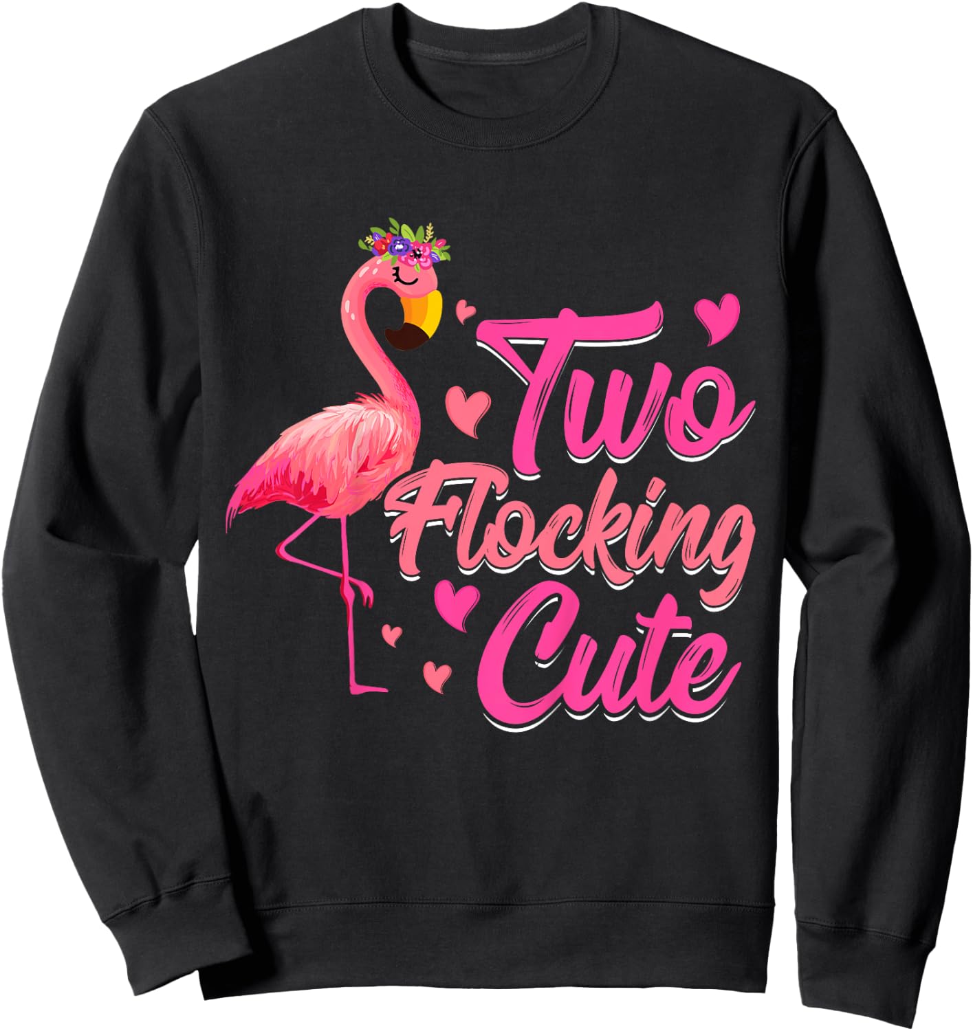 Kids Two Flocking Cute Flamingo 2 Years Old 2nd Birthday Kids Sweatshirt - Sweatshirt | Black