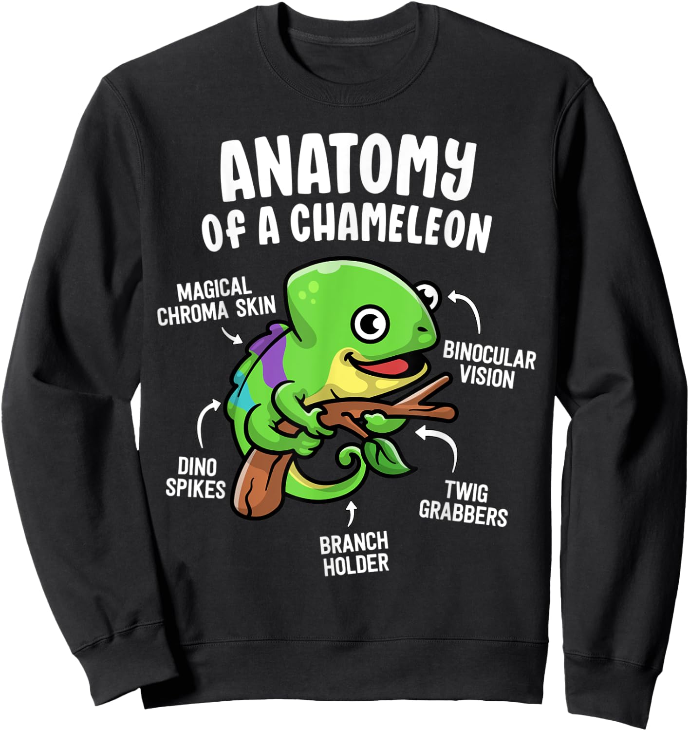 Anatomy Of A Chameleon Funny Reptile Lover Pet Lizard Sweatshirt - Sweatshirt | Black