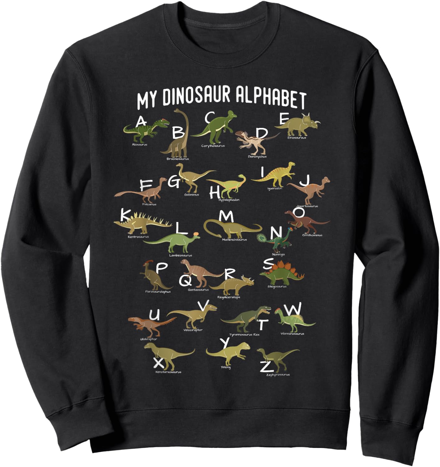 My Dinosaurs Alphabet ABC Dino Identification Educational Sweatshirt - Sweatshirt | Black