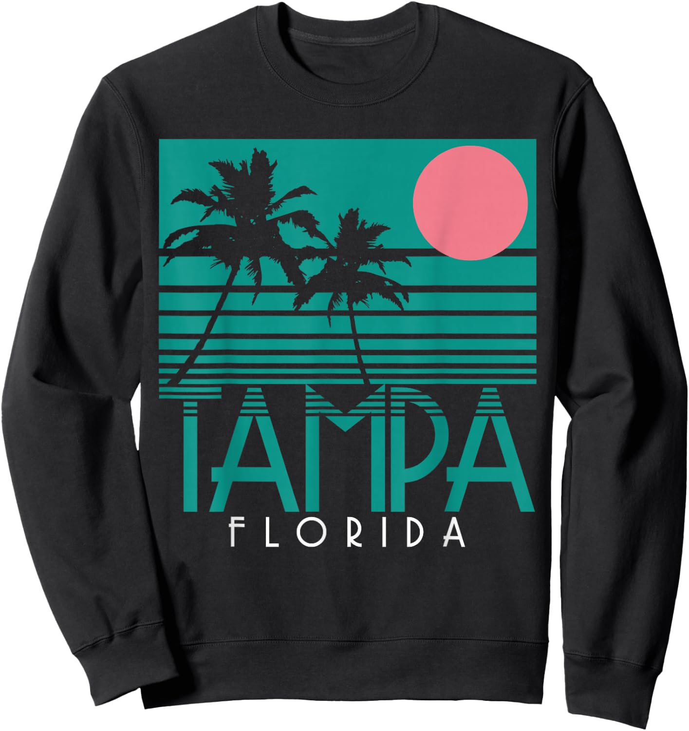 Tampa Florida FL Palm Trees Surf Vintage Retro Sweatshirt - Sweatshirt | Black
