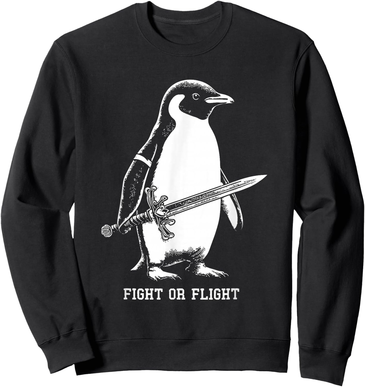 Fight or Flight Penguin - Black - Men's - Small - Short Sleeve - Penguin Print - Classic Fit - Bird Print Sweatshirt - Sweatshirt | Black