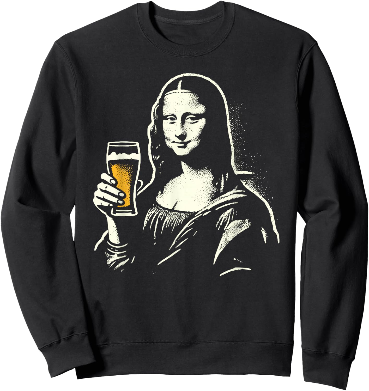 Mona Lisa with Beer Bar Pub Crawl Party Men Women Funny Beer Sweatshirt - Sweatshirt | Black