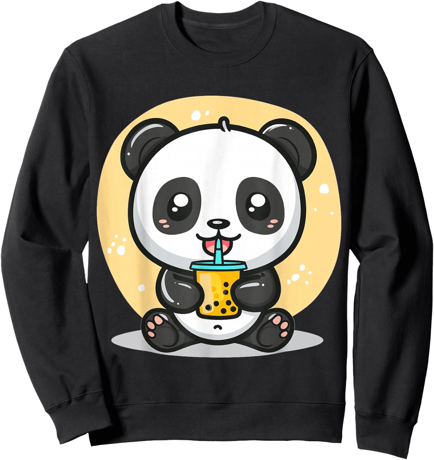 Kawaii Panda Drinking Bubble Tea Boba Anime Cute Graphic Sweatshirt - Sweatshirt | Black