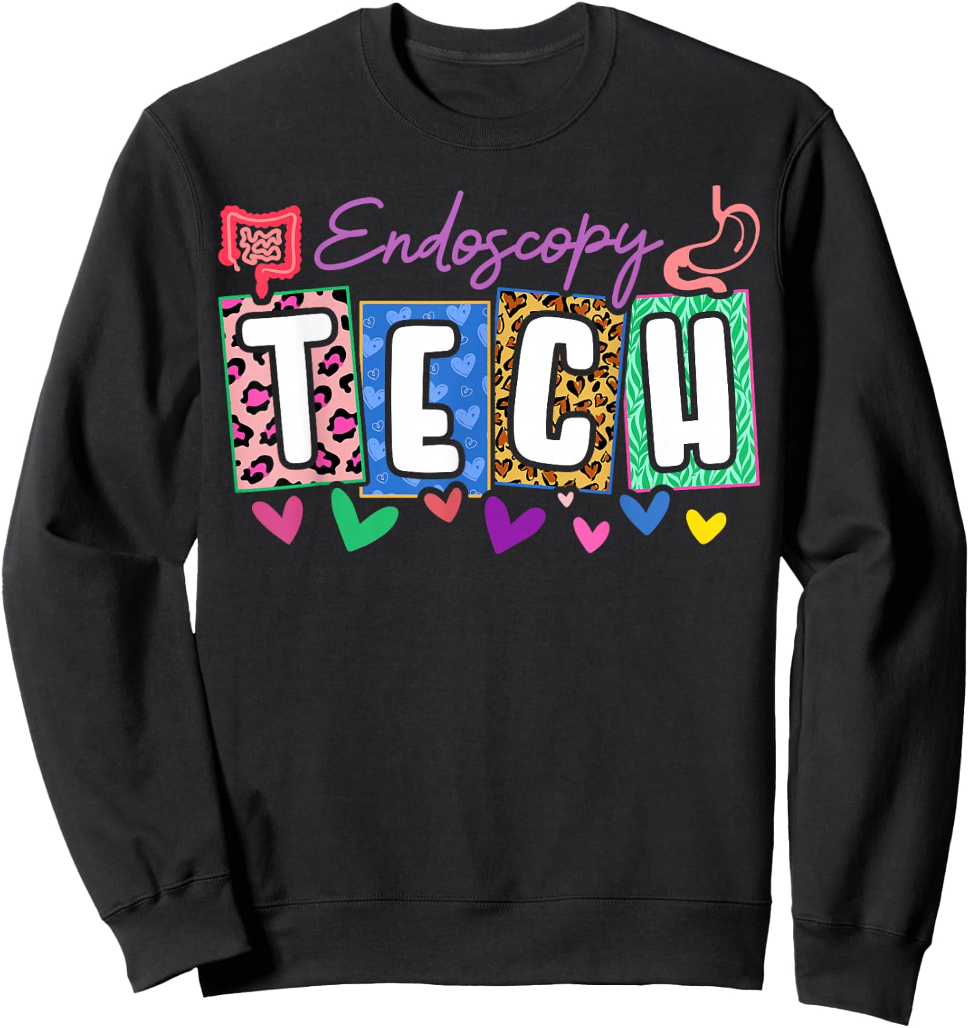Endoscopy Tech Heart Leopard Sweatshirt - Sweatshirt | Black