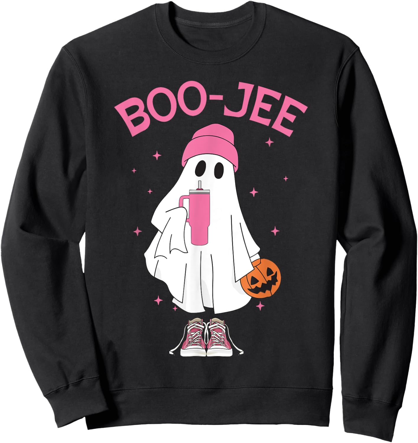 Boo-Jee Spooky Season Ghost Pink Halloween Pumpkin Boujee Sweatshirt - Sweatshirt | Black