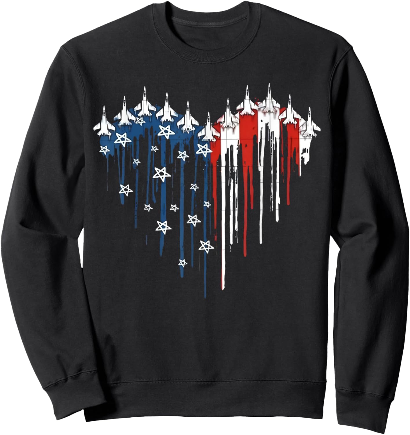 Fighter Jet Airplane American Flag Heart 4th Of July Retro Men Sweatshirt - Sweatshirt | Black