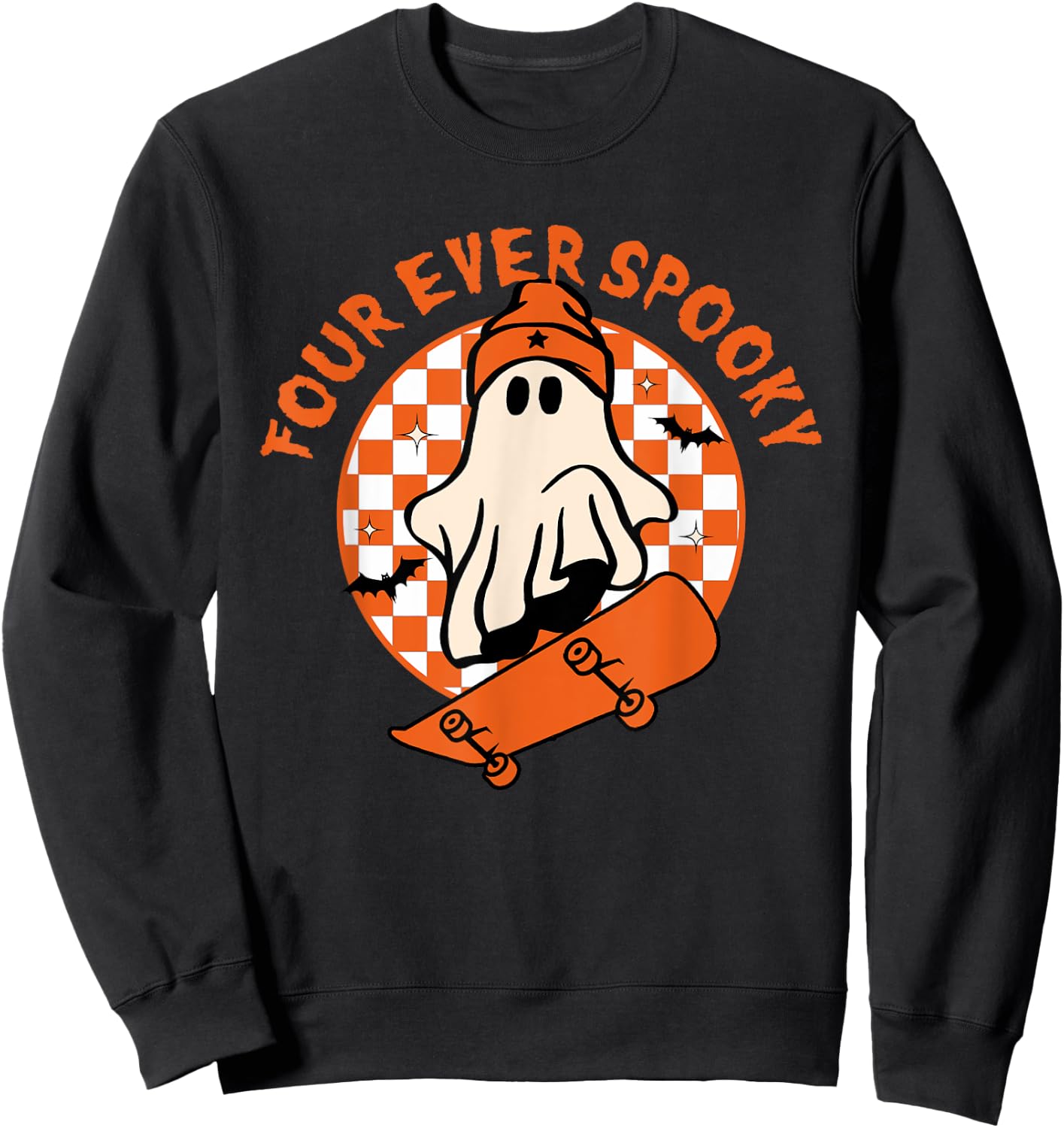Four Ever Spooky 4th Birthday Halloween Skateboarding Ghost Sweatshirt - Sweatshirt | Black