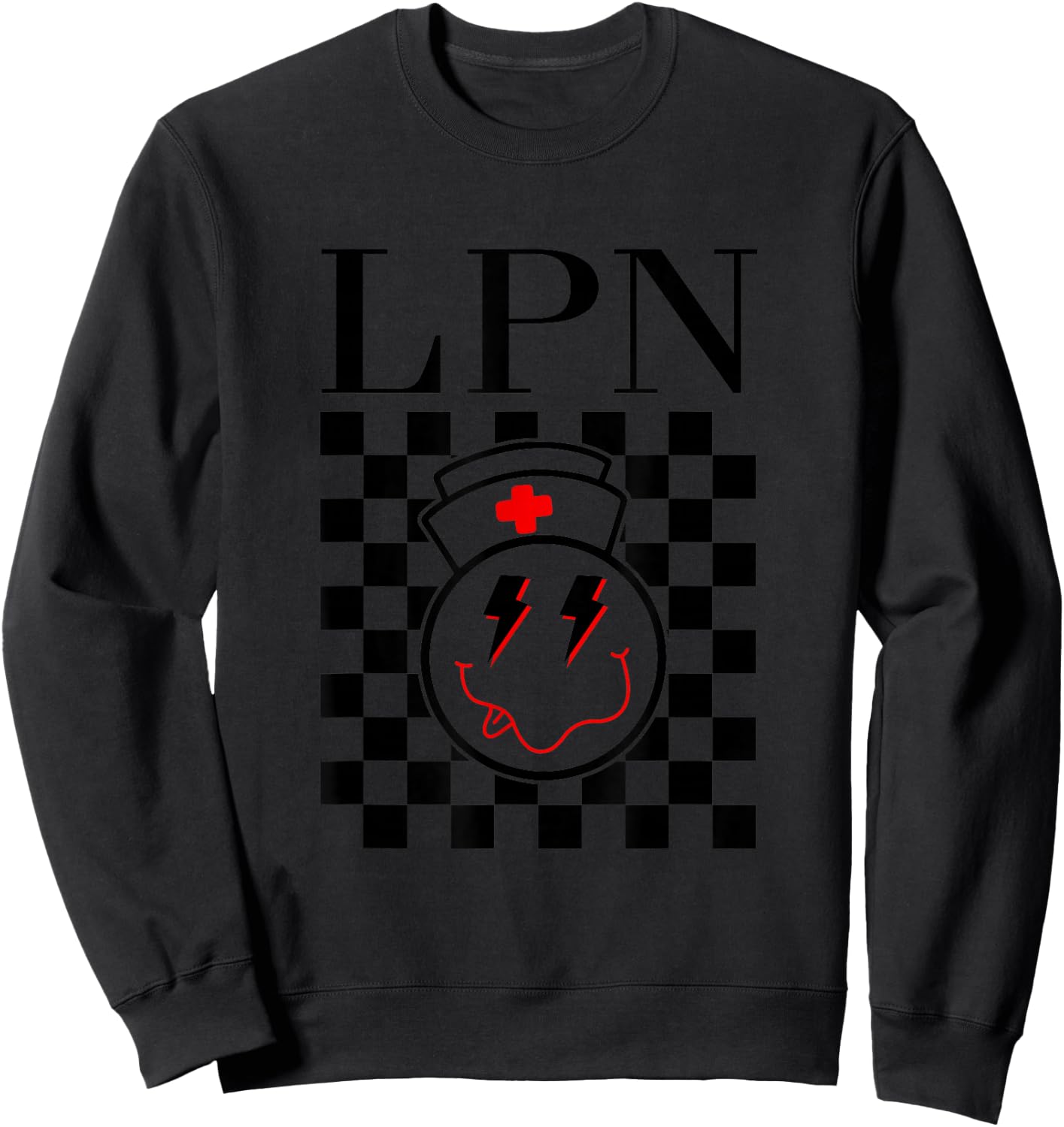 Groovy Checkered LPN Licensed Practical Nurse Squad Women Sweatshirt - Sweatshirt | Black