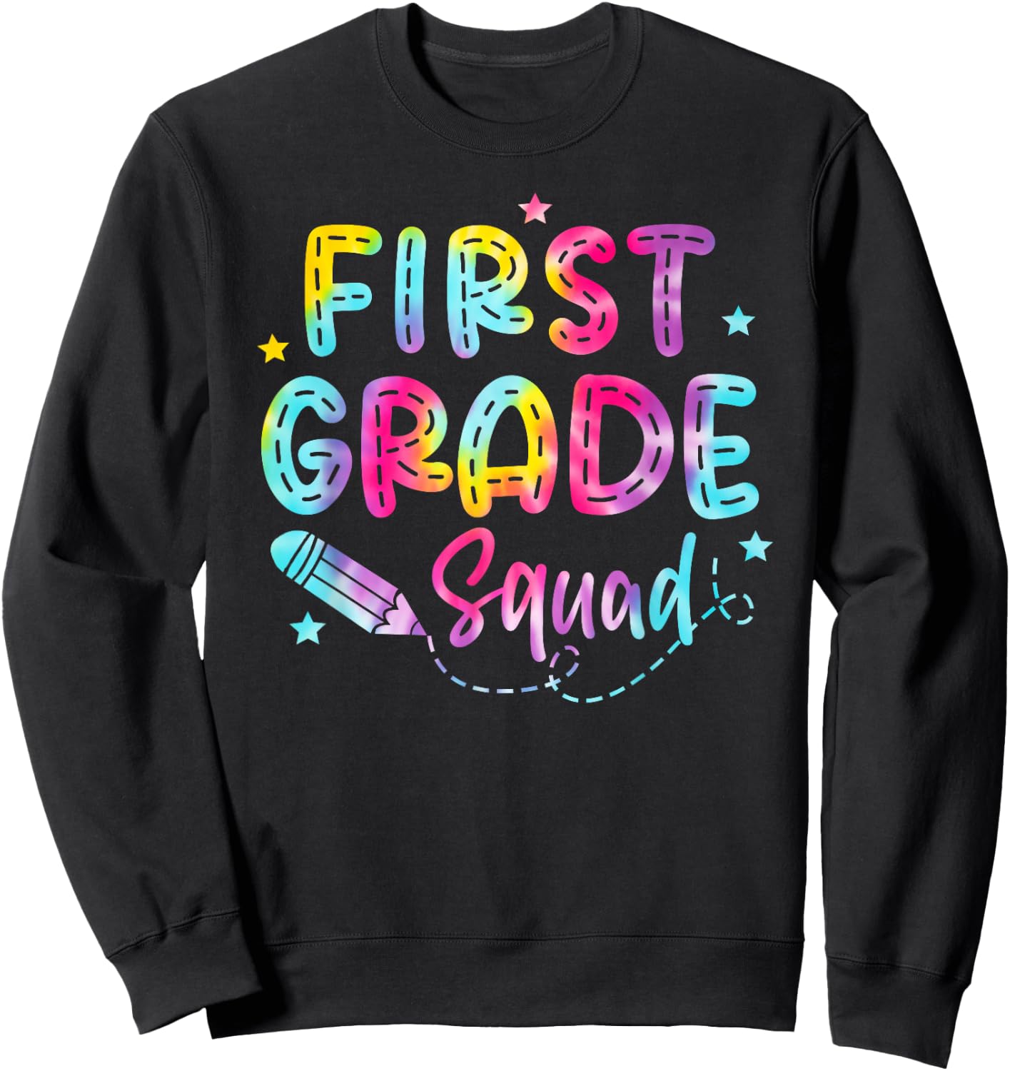 1st First Grade Squad Student Teacher Back To School Tie Dye Sweatshirt - Sweatshirt | Black
