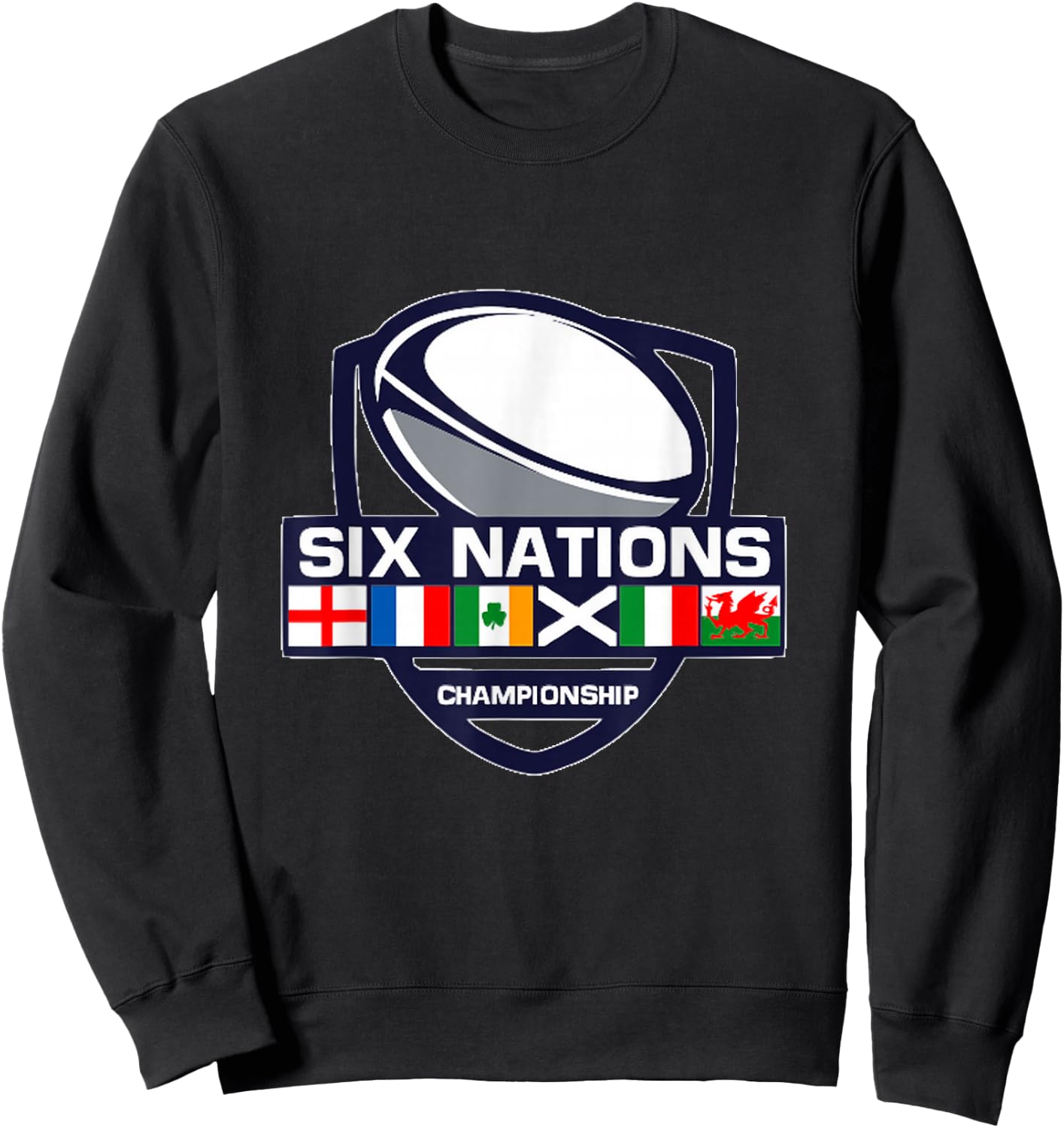Rugby 6 Nations Apparel Six Nations , Men-Adults, , Short Sleeve, Black, Small, Cotton 65%, Polyester 35% Sweatshirt - Sweatshirt | Black