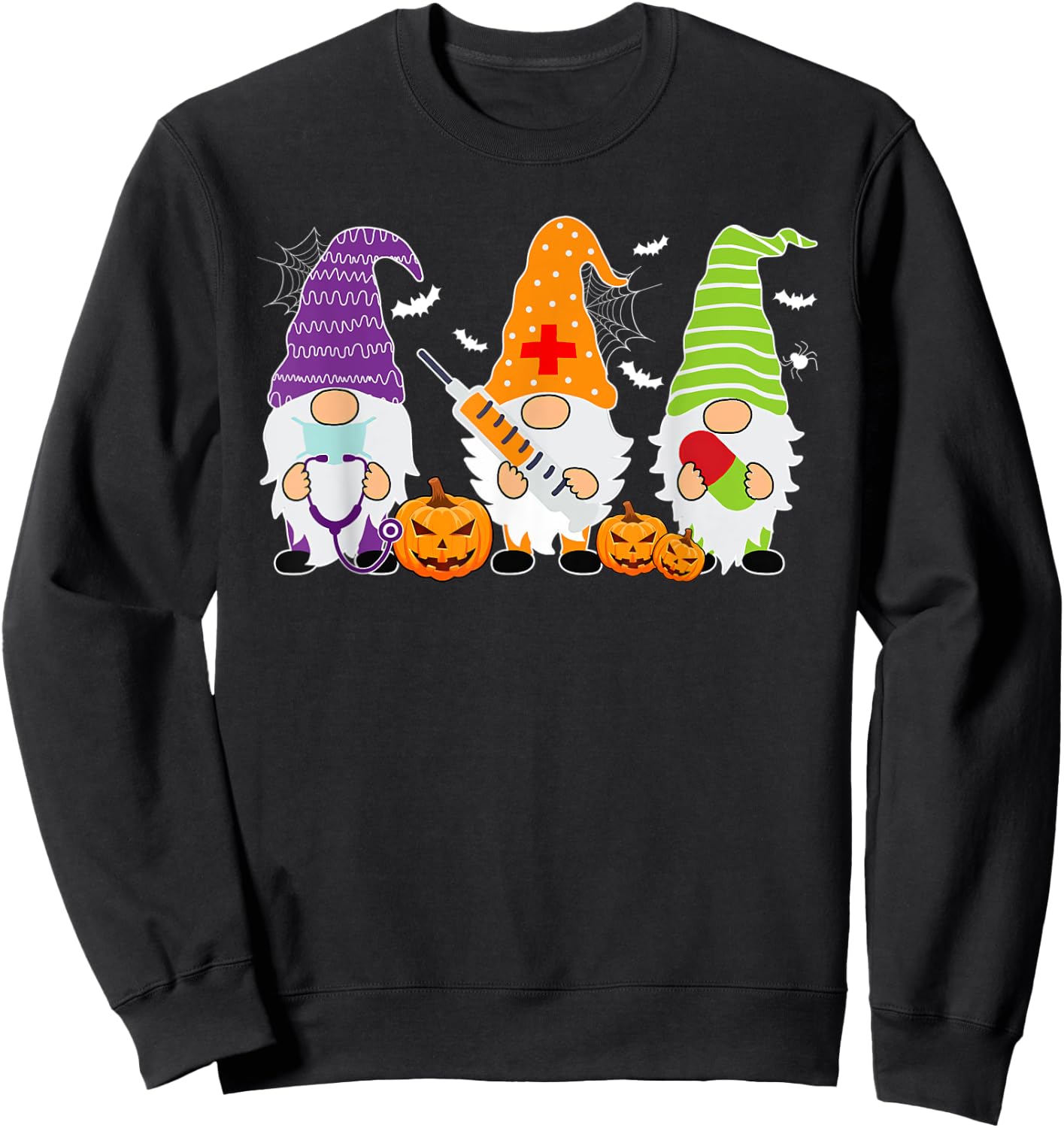 Halloween Gnome Nurse Costume Nursing Women Men Sweatshirt - Sweatshirt | Black