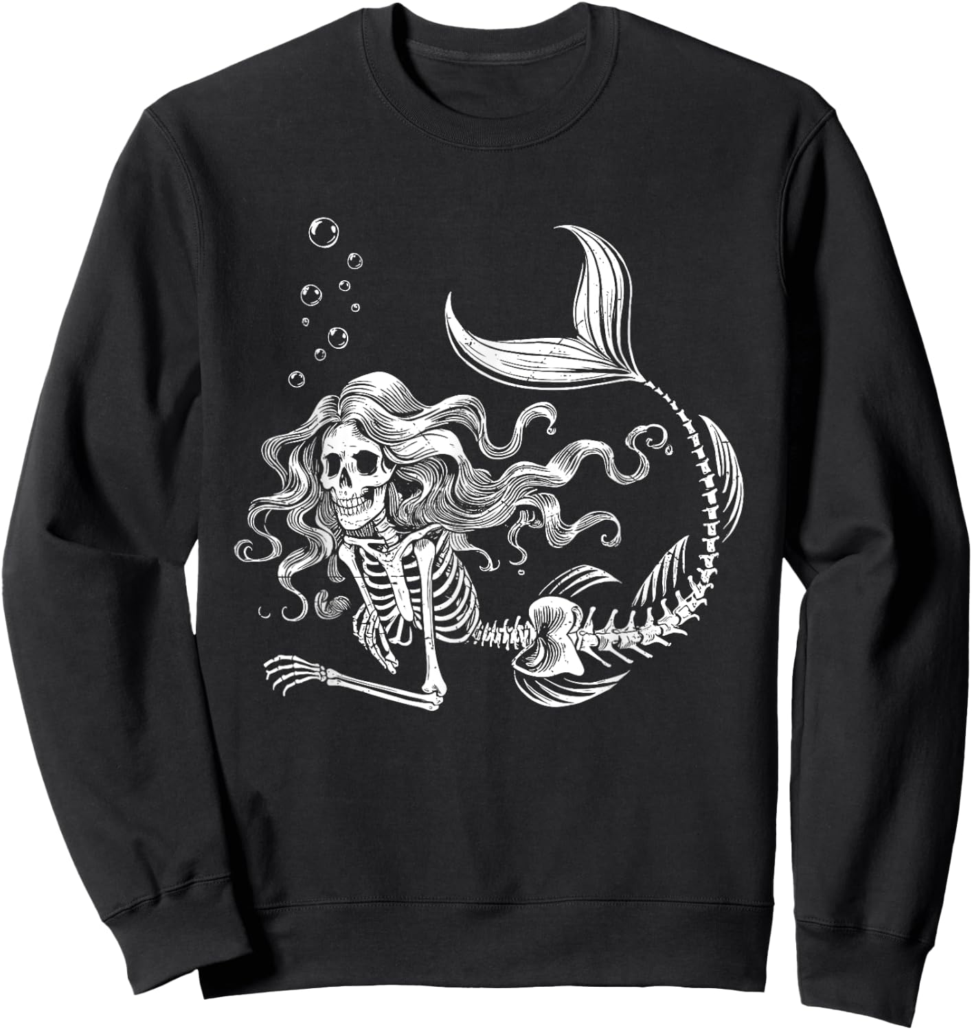 Funny Mermaid Skeleton Halloween Costume Women Girls Kids Sweatshirt - Sweatshirt | Black
