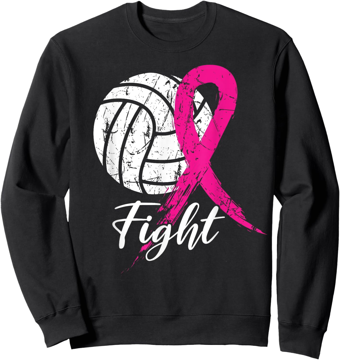 Fight Breast Cancer Volleyball Pink Ribbon Awareness Women Sweatshirt - Sweatshirt | Black