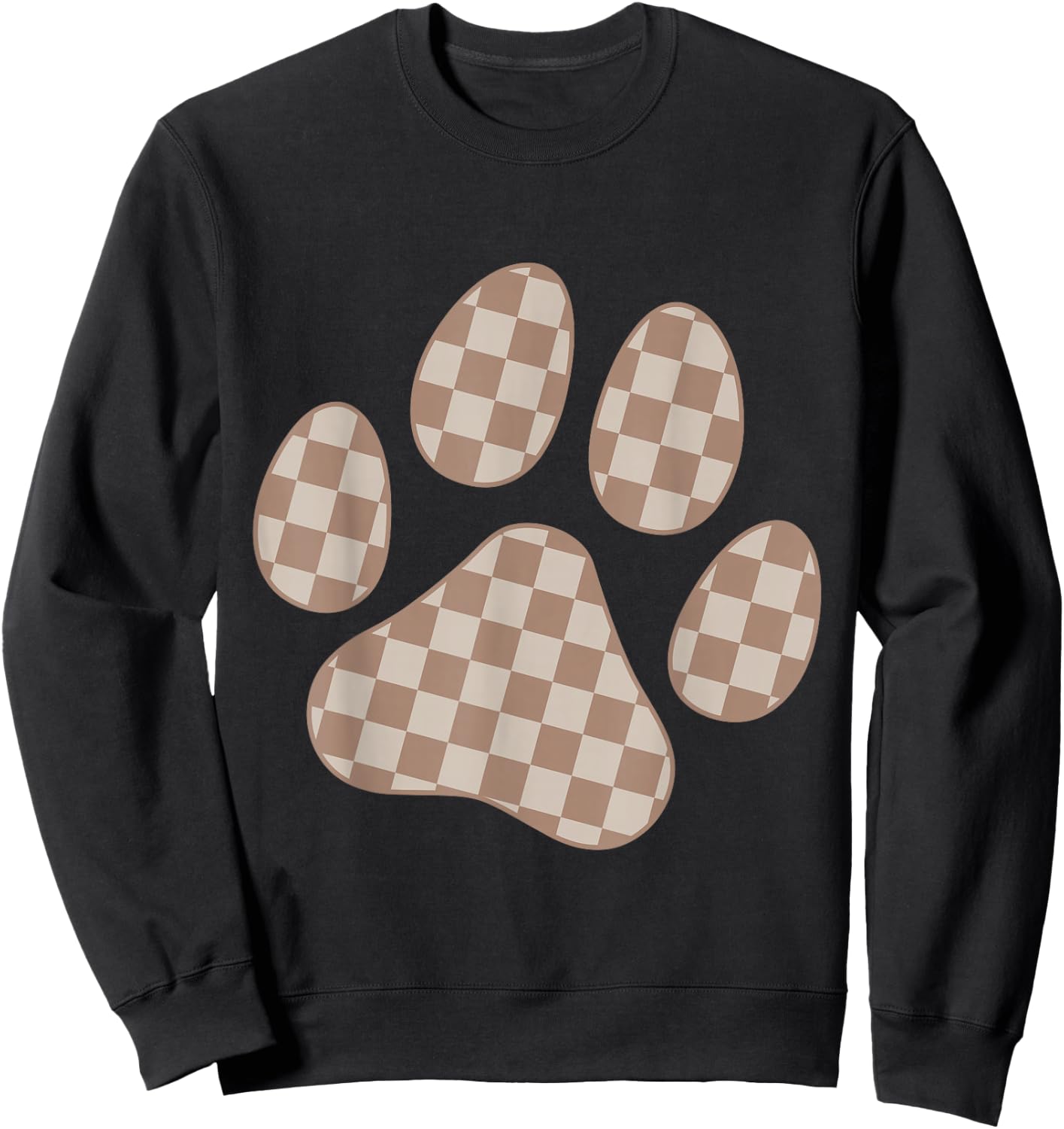 Brown Beige Checkered Cat Dog Paw Print Checkerboard Men Women Kids Sweatshirt - Sweatshirt | Black