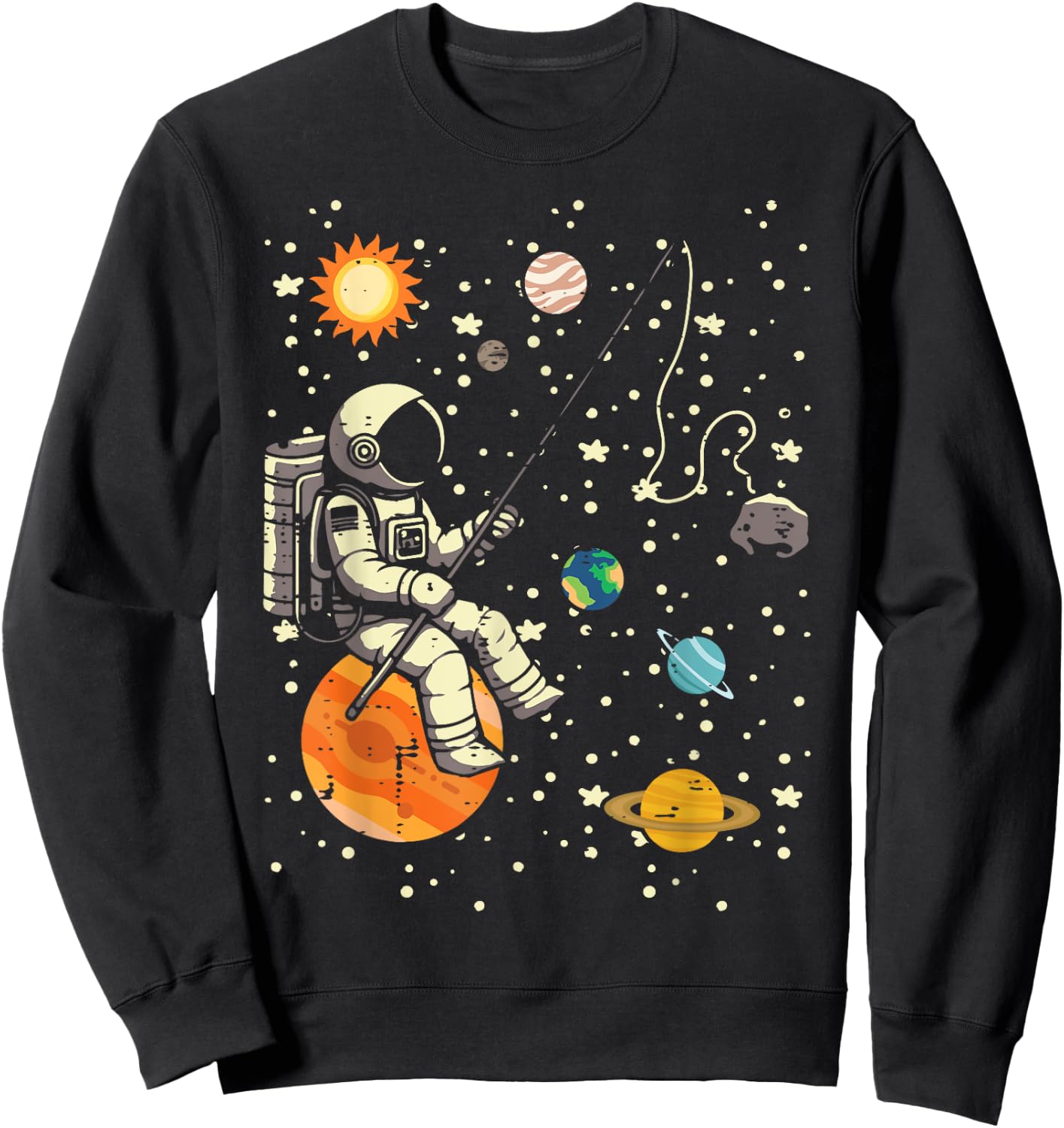 Astronaut Fishing Planets Space Galaxy Men Boys Kids Women Sweatshirt - Sweatshirt | Black
