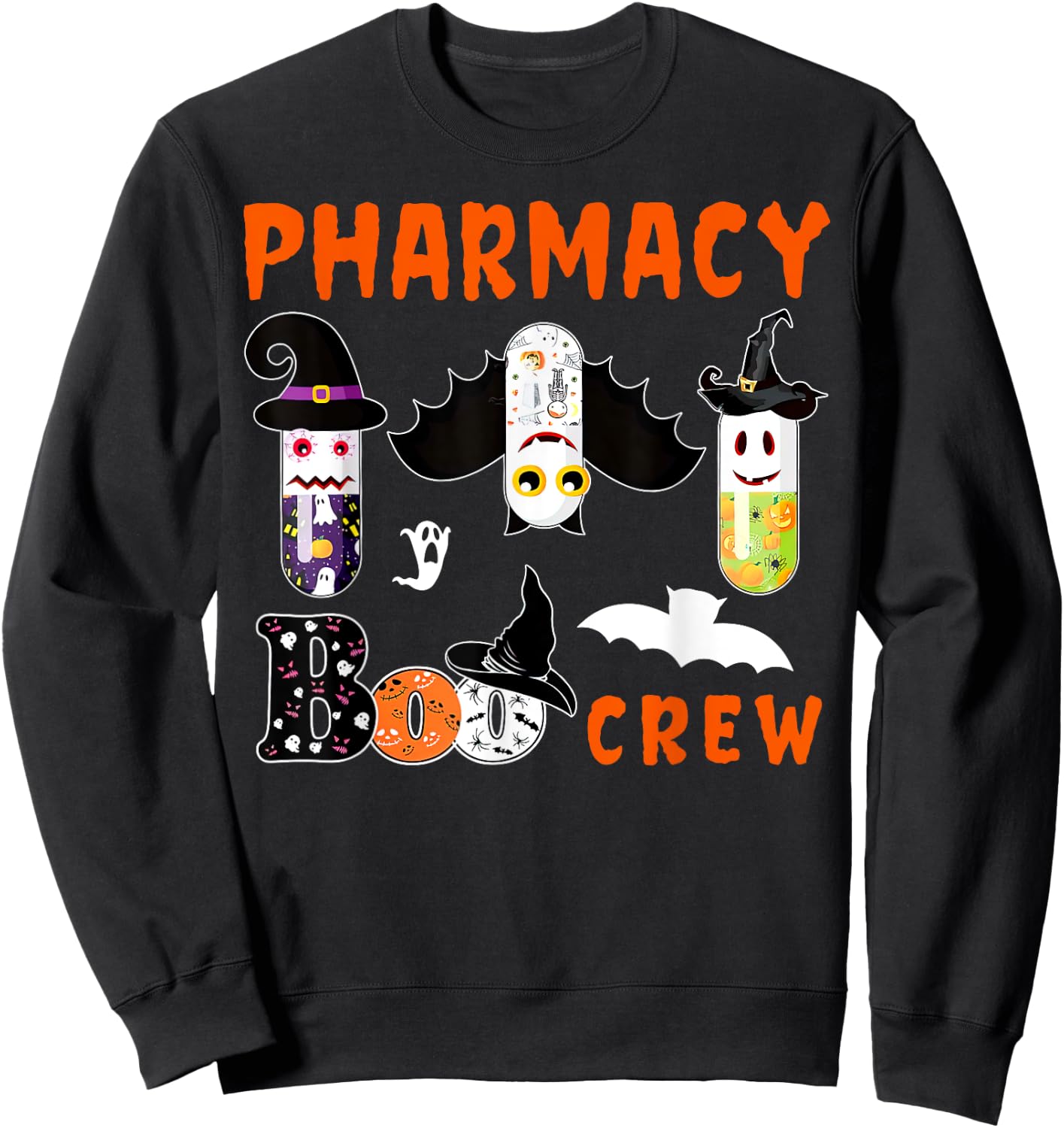 Pharmacy Boo Crew Pills Pharmacist Spooky Halloween Costume Sweatshirt - Sweatshirt | Black