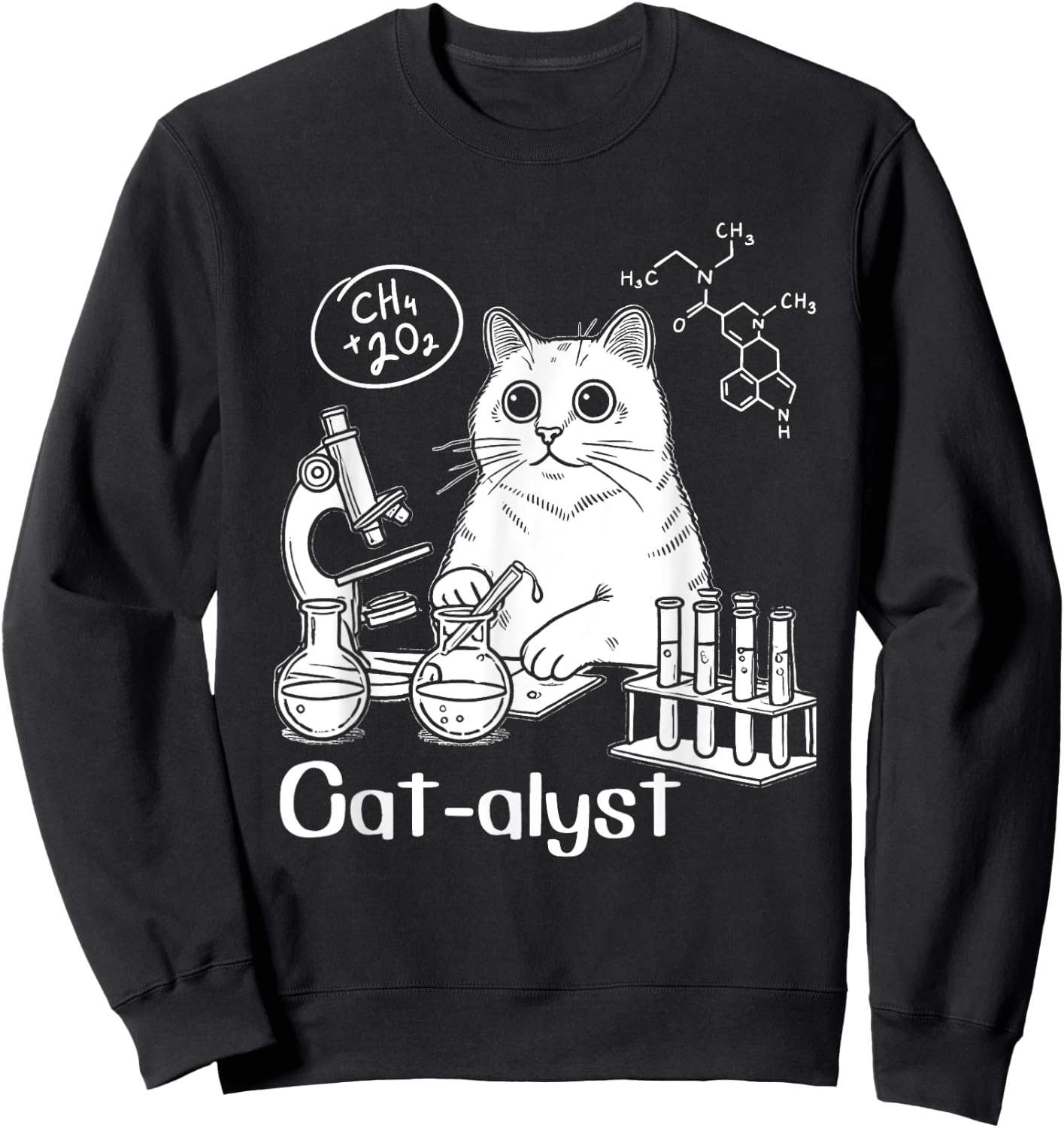 Funny Cat-alyst Science Meme Cat Scientist Nerd Cat Lover Sweatshirt - Sweatshirt | Black