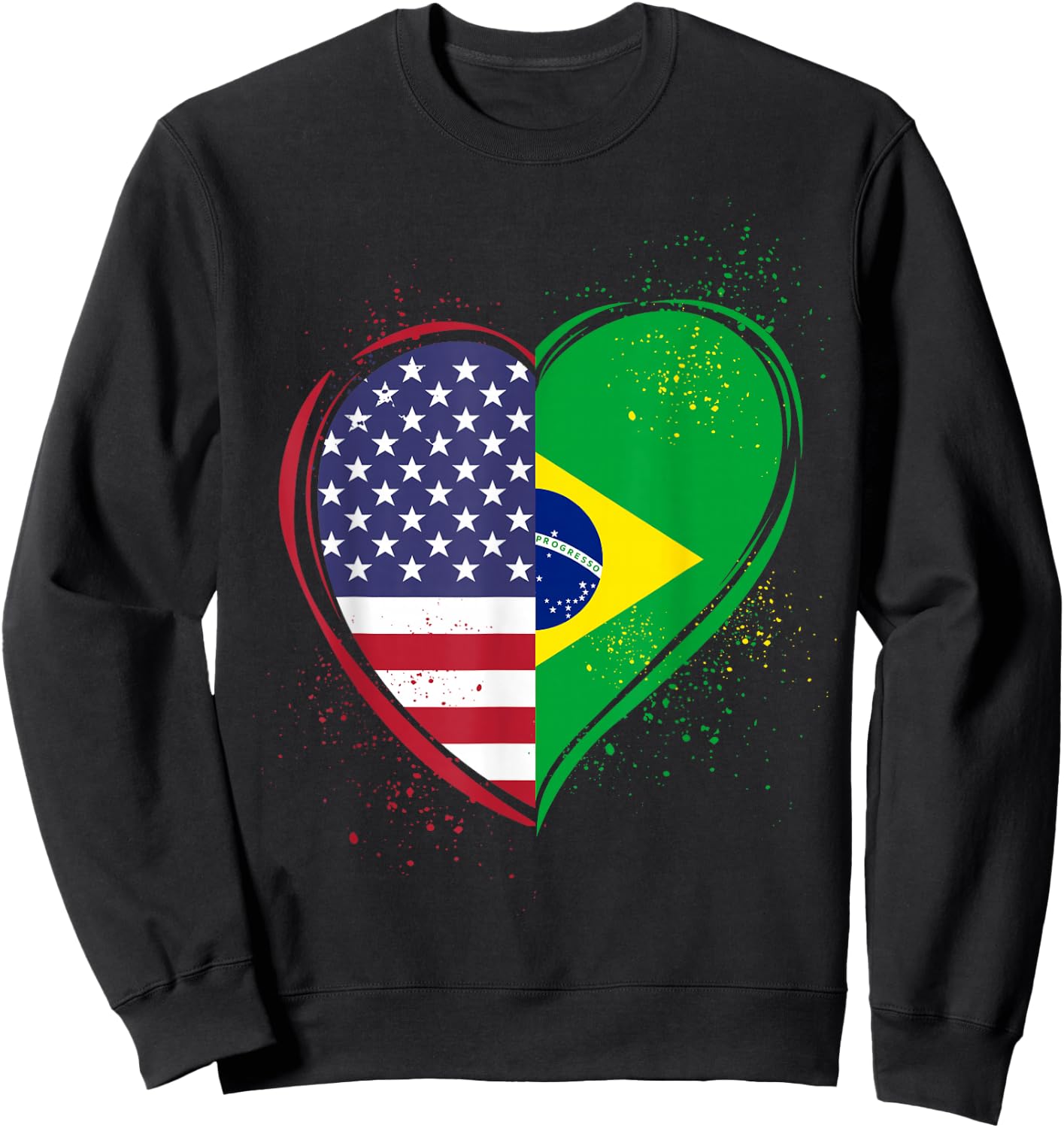 Half Brazilian Half American USA Brazil Culture Patriot Flag Sweatshirt - Sweatshirt | Black