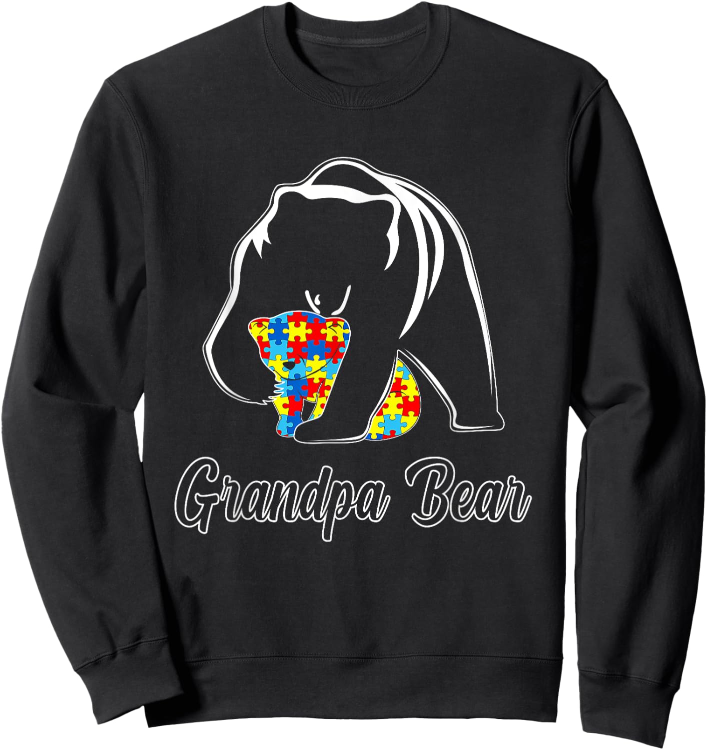 Autism Awareness Grandpa Bear Puzzle Support Autistic Adults Sweatshirt - Sweatshirt | Black