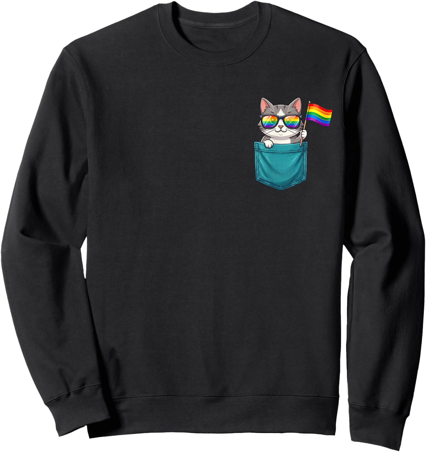 Gay Cat in The Pocket Rainbow Flag LGBTQ Pride Month Purride Sweatshirt - Sweatshirt | Black