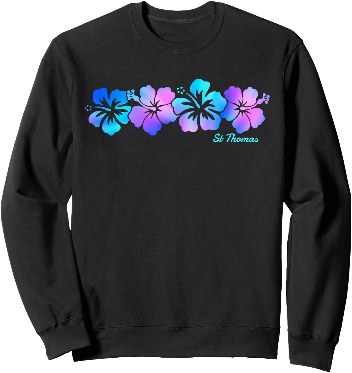 St Thomas Hibiscus Flower Vacation Souvenir Sweatshirt - Sweatshirt | Black