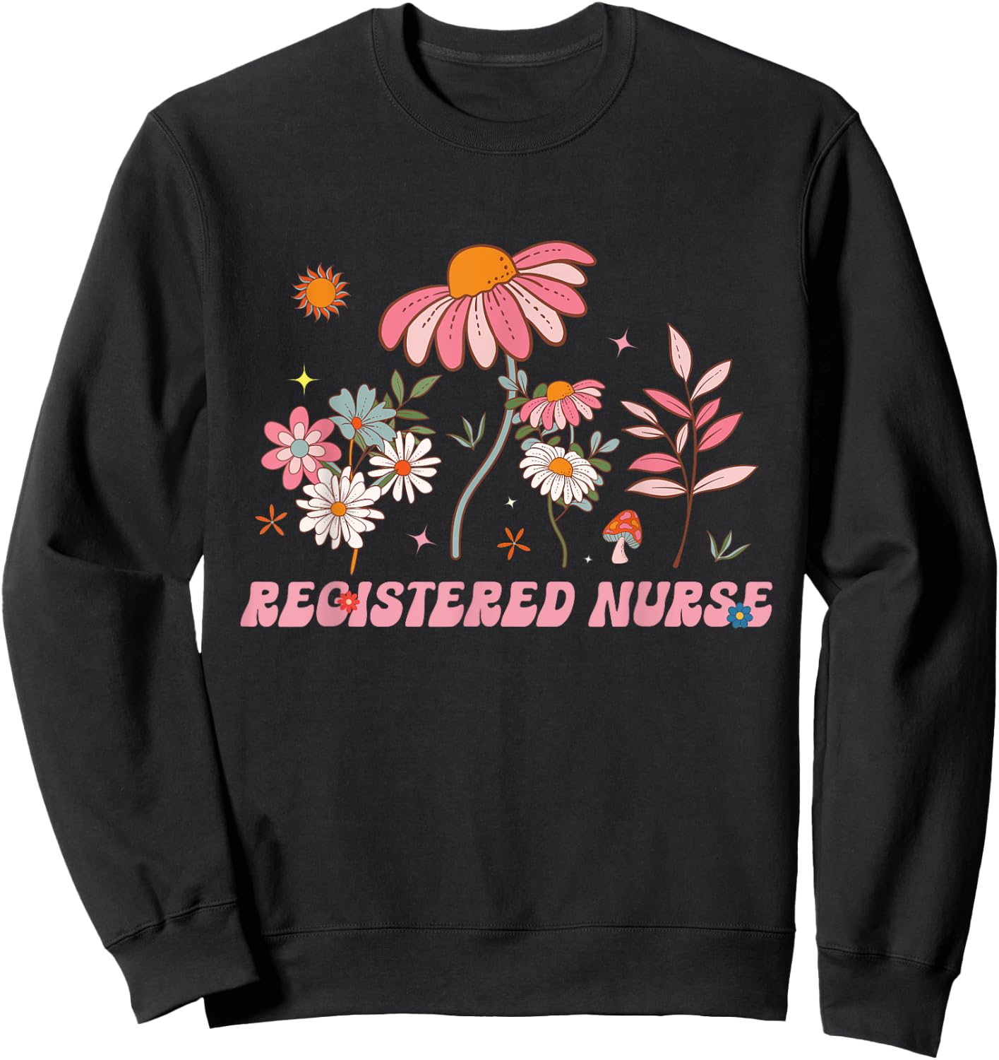 Groovy Registered Nurse Wildflower Flowers Summer Sweatshirt - Sweatshirt | Black