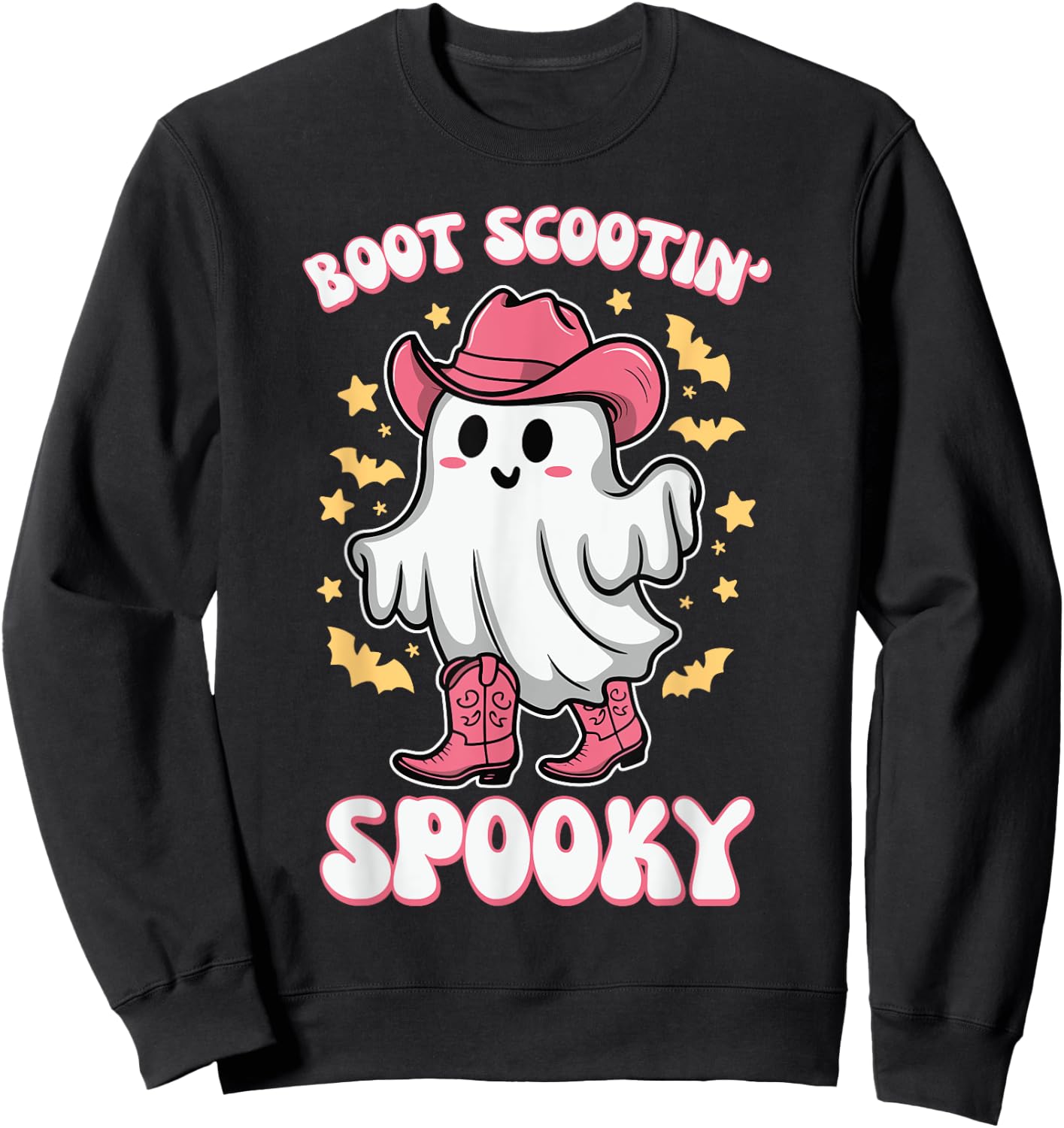 Boot Scootin Spooky Retro Western Funny Halloween Cute Ghost Sweatshirt - Sweatshirt | Black