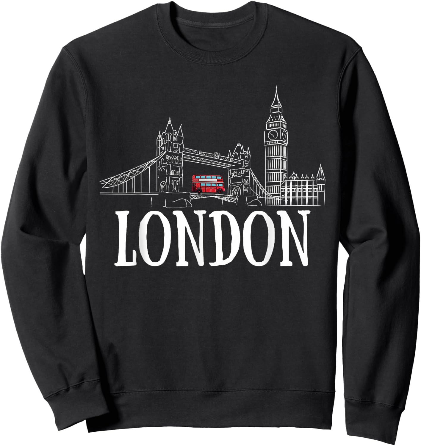 London Skyline Tourist Hometown Vacation Bus Decker Double Sweatshirt - Sweatshirt | Black