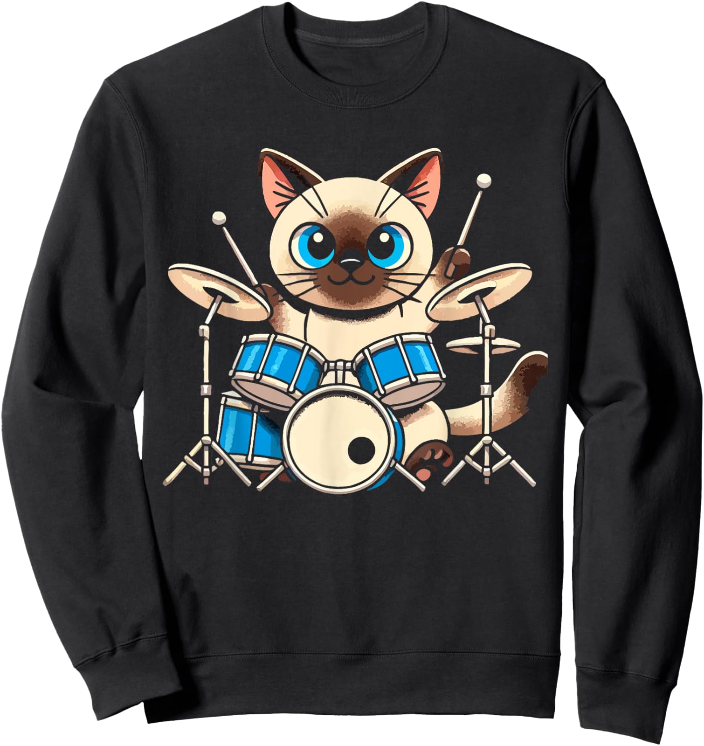 Siamese Cat Playing Drums Music Lover Women Kids Sweatshirt - Sweatshirt | Black