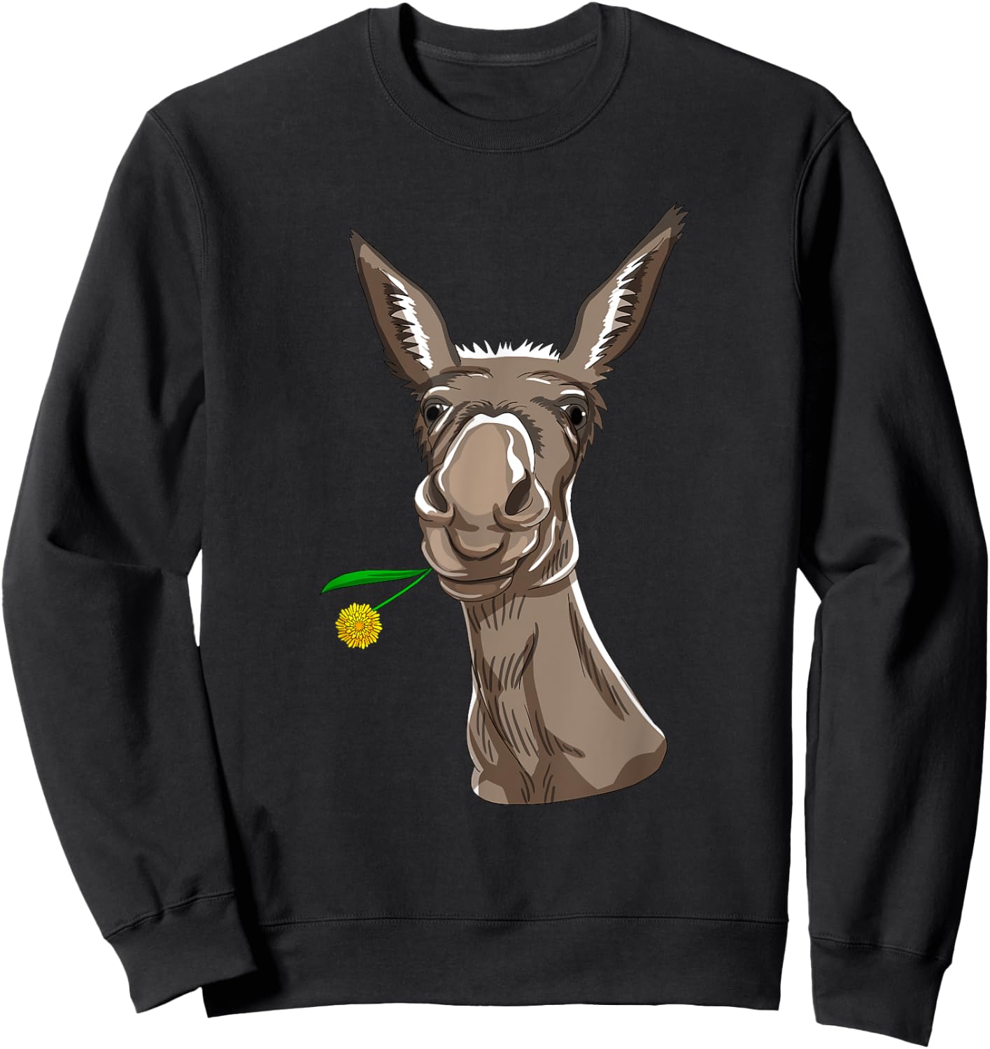 Donkey with Flower on Mouth Cute Mule Jack Burro Horse Gift Sweatshirt - Sweatshirt | Black