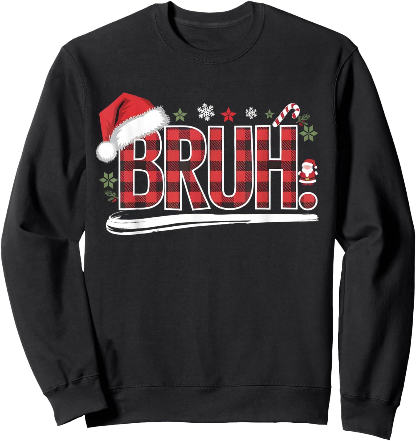 Bruh Christmas Plaid Gifts For Teens Boys Kids Xmas Pajamas Sweatshirt - Sweatshirt | Black