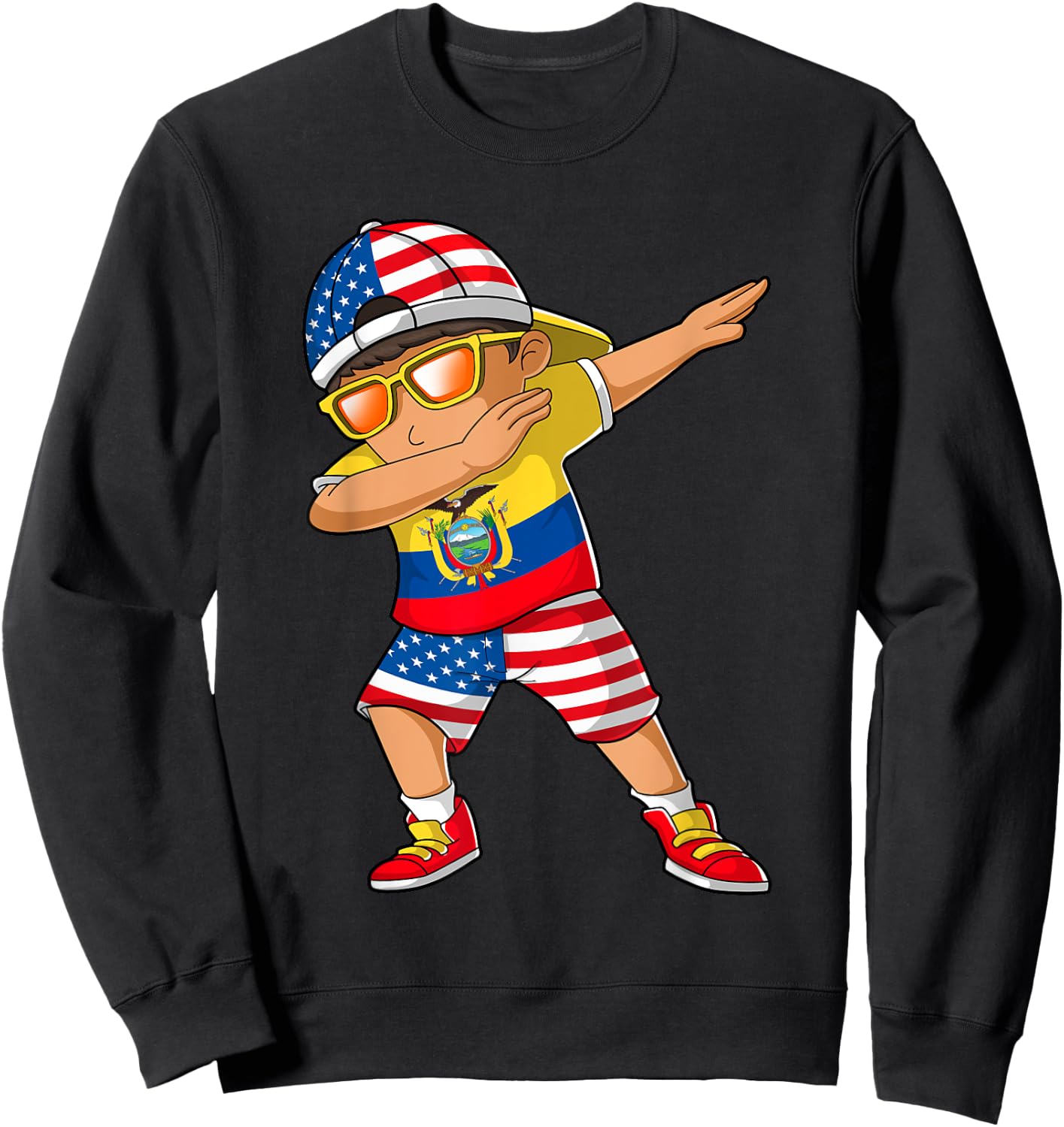 Half American Half Ecuadorian Boy Kid Ecuador Flag Patriotic Sweatshirt - Sweatshirt | Black