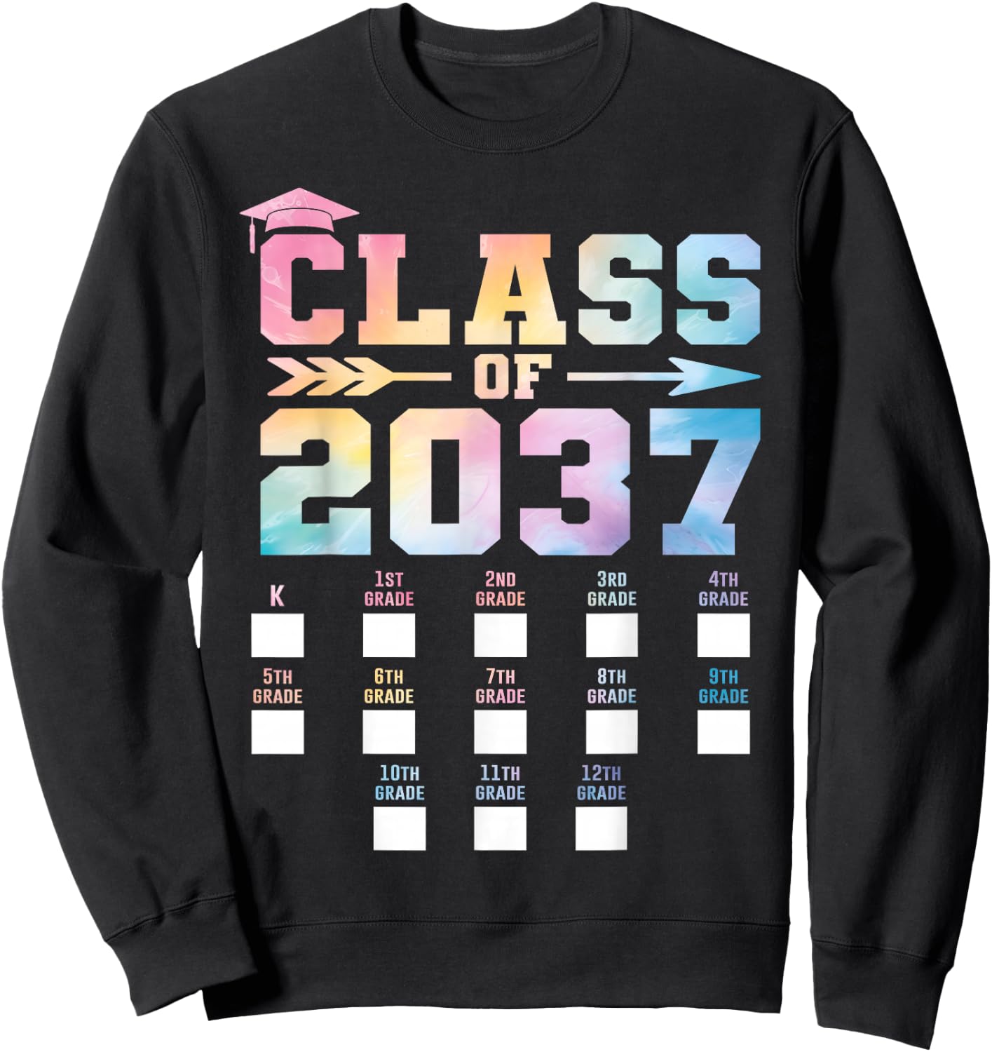 Class of 2037 Grow with Me Shirt Check box K-12 Girls Boys Sweatshirt - Sweatshirt | Black