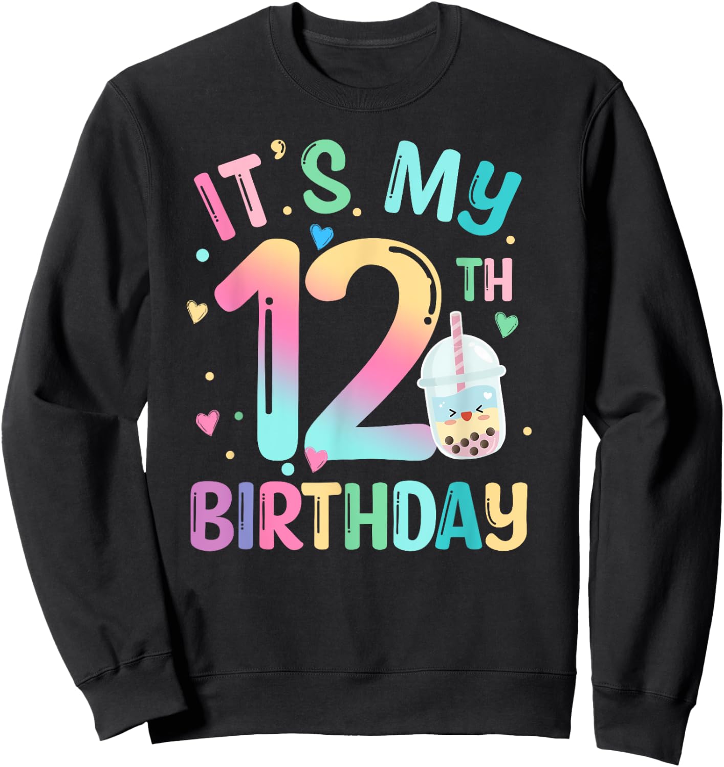 It's My 12th Birthday Bubble Boba Tea Party 12 Year Old Girl Sweatshirt - Sweatshirt | Black