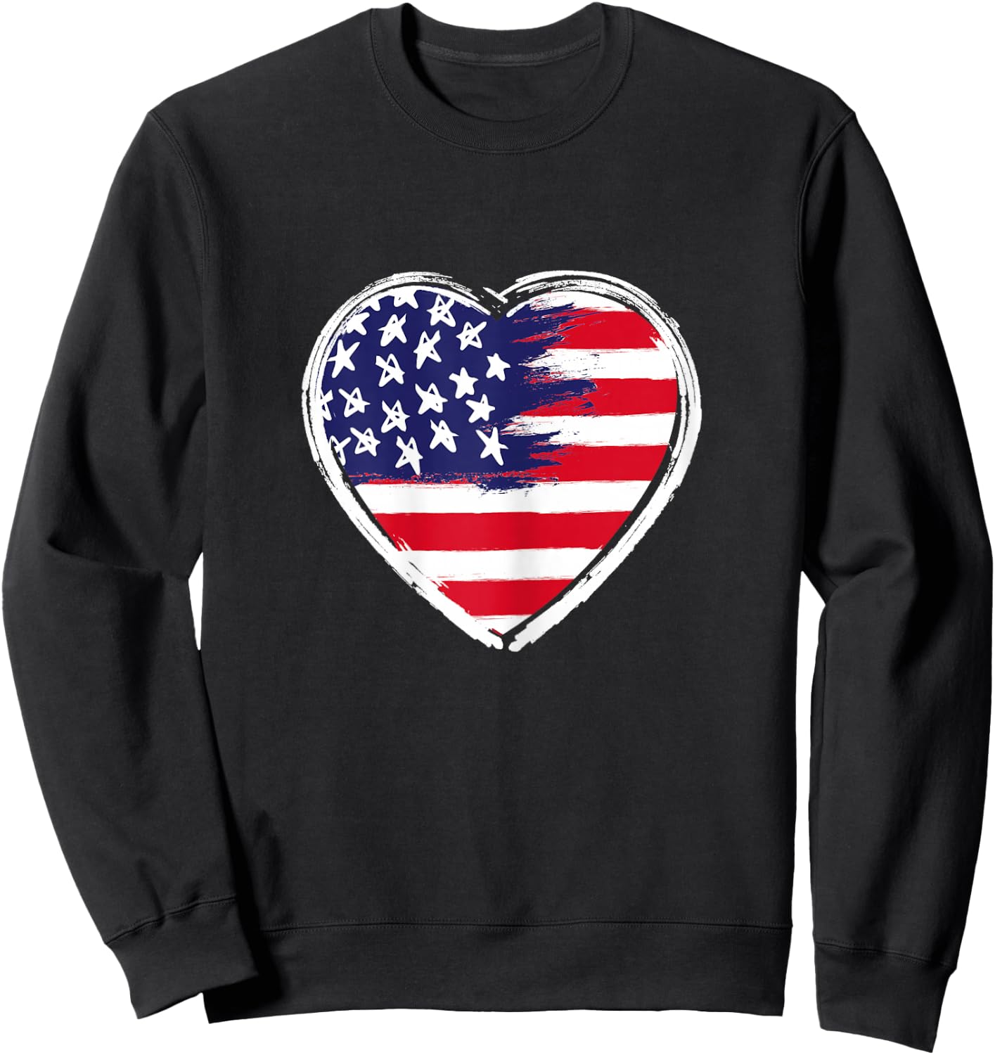Heart US Flag 4th of July Patriotic American Stars Stripes Sweatshirt - Sweatshirt | Black