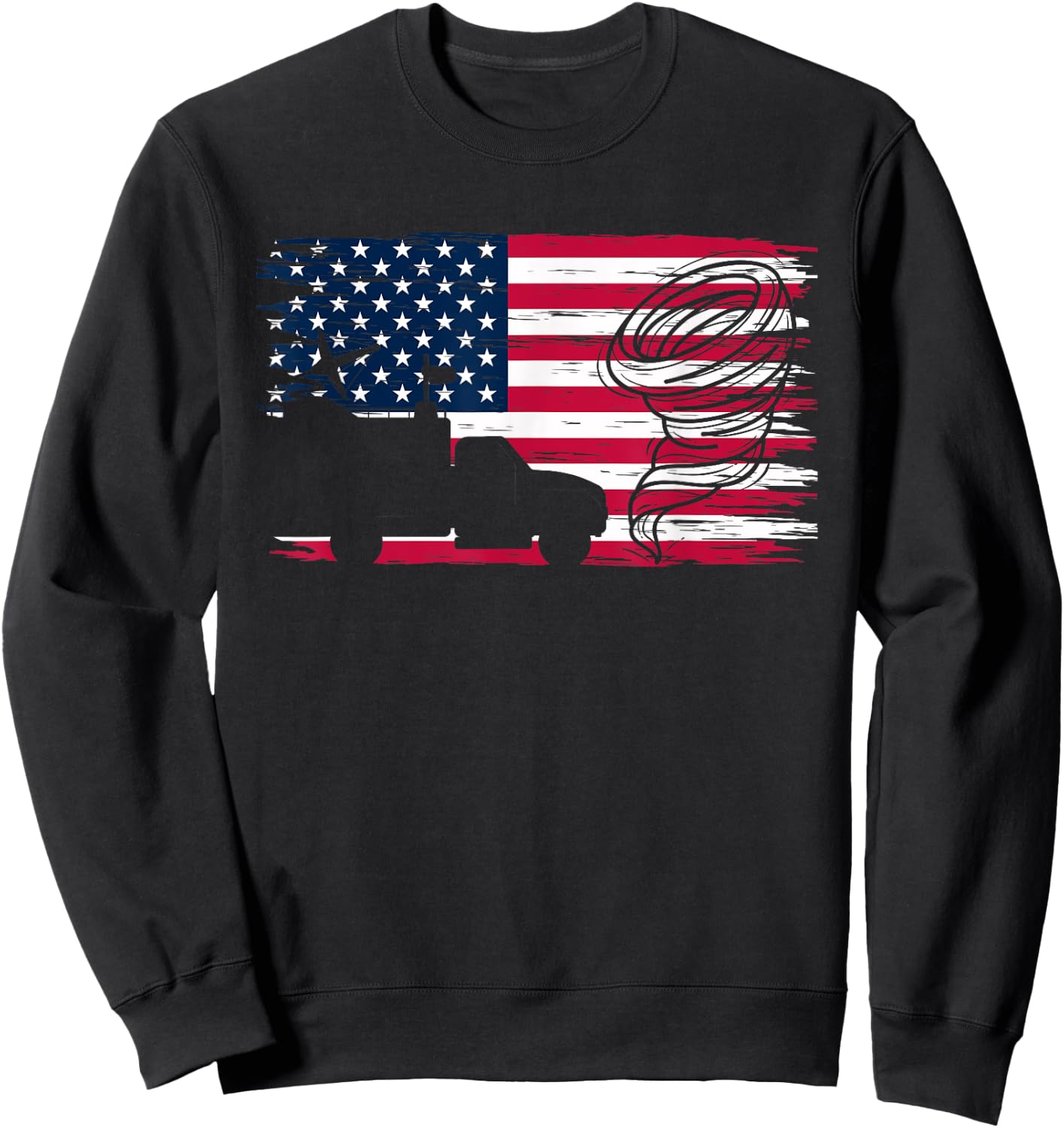 American Flag Storm Chaser Tornado Truck Sweatshirt - Sweatshirt | Black