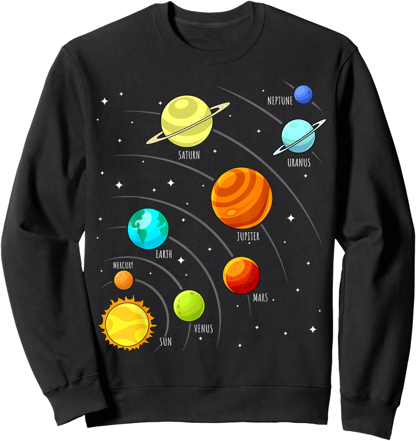 Kids Colorful Planets Solar Systems Space Science Boys Girls Sweatshirt - Sweatshirt | Black