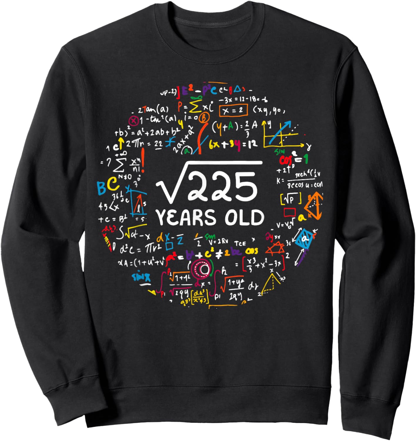 Square Root Of 225 15th Birthday 15 Year Old Gifts Math Bday Sweatshirt - Sweatshirt | Black