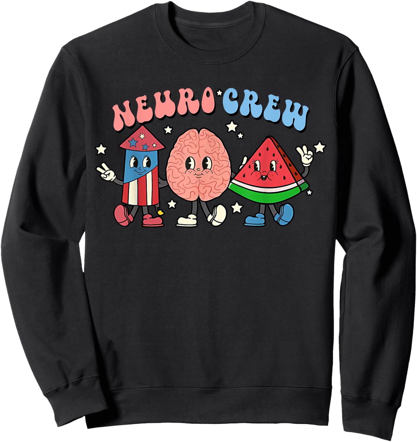 Retro Neuro Crew 4th of July Nurse Brain Neurology Nursing Sweatshirt - Sweatshirt | Black