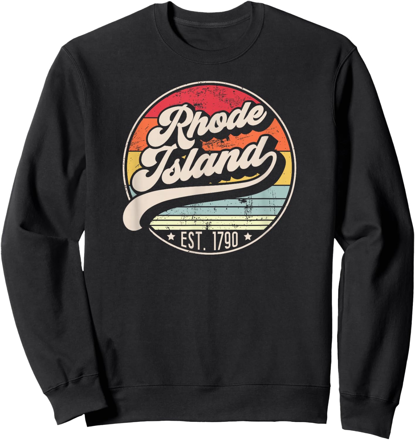 Retro Rhode Island Home State RI Cool 70s Style Sunset Sweatshirt - Sweatshirt | Black