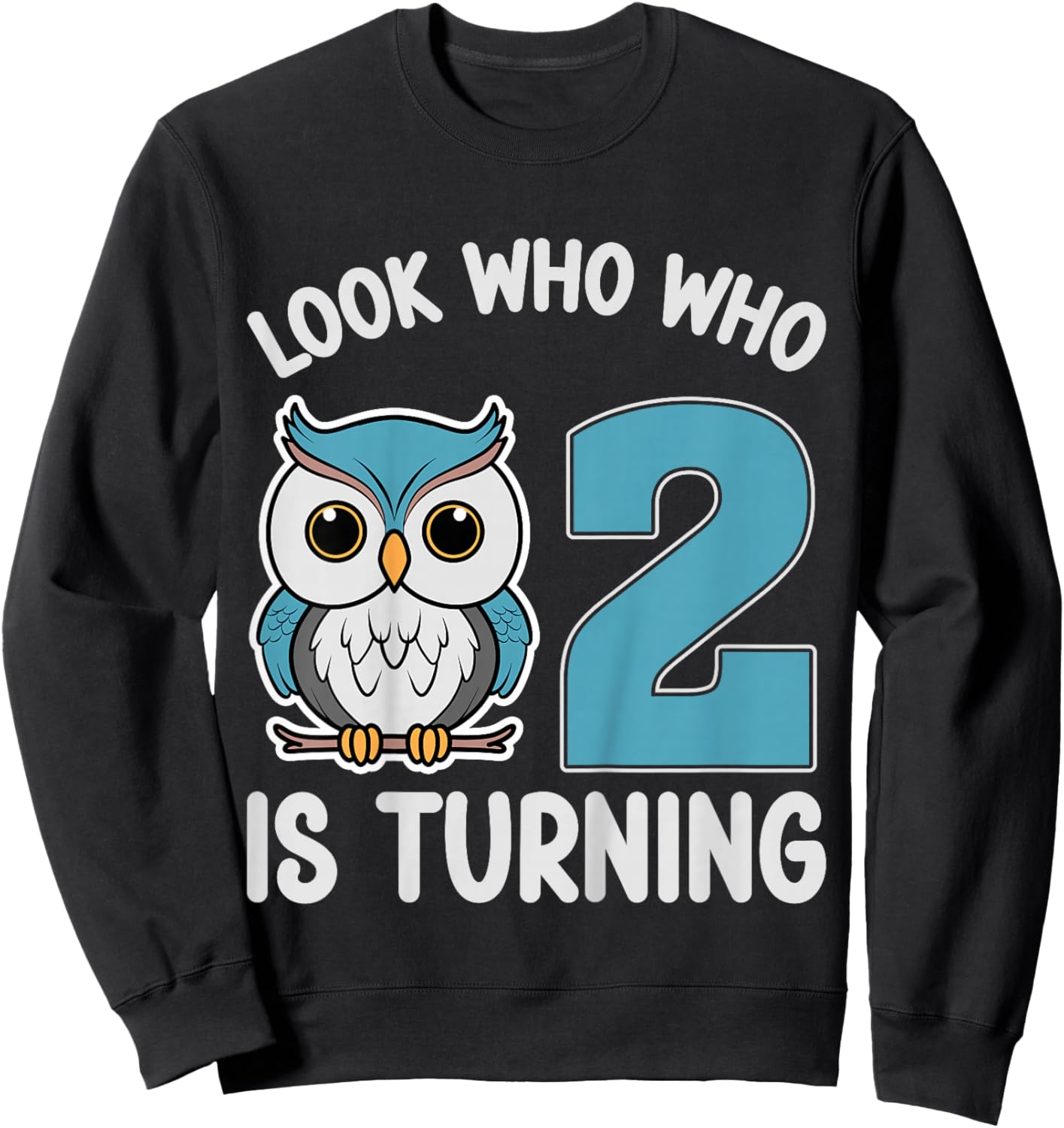 Kids Look Who Is Turning 2 Cute Owl Kids 2nd Birthday Party Sweatshirt - Sweatshirt | Black