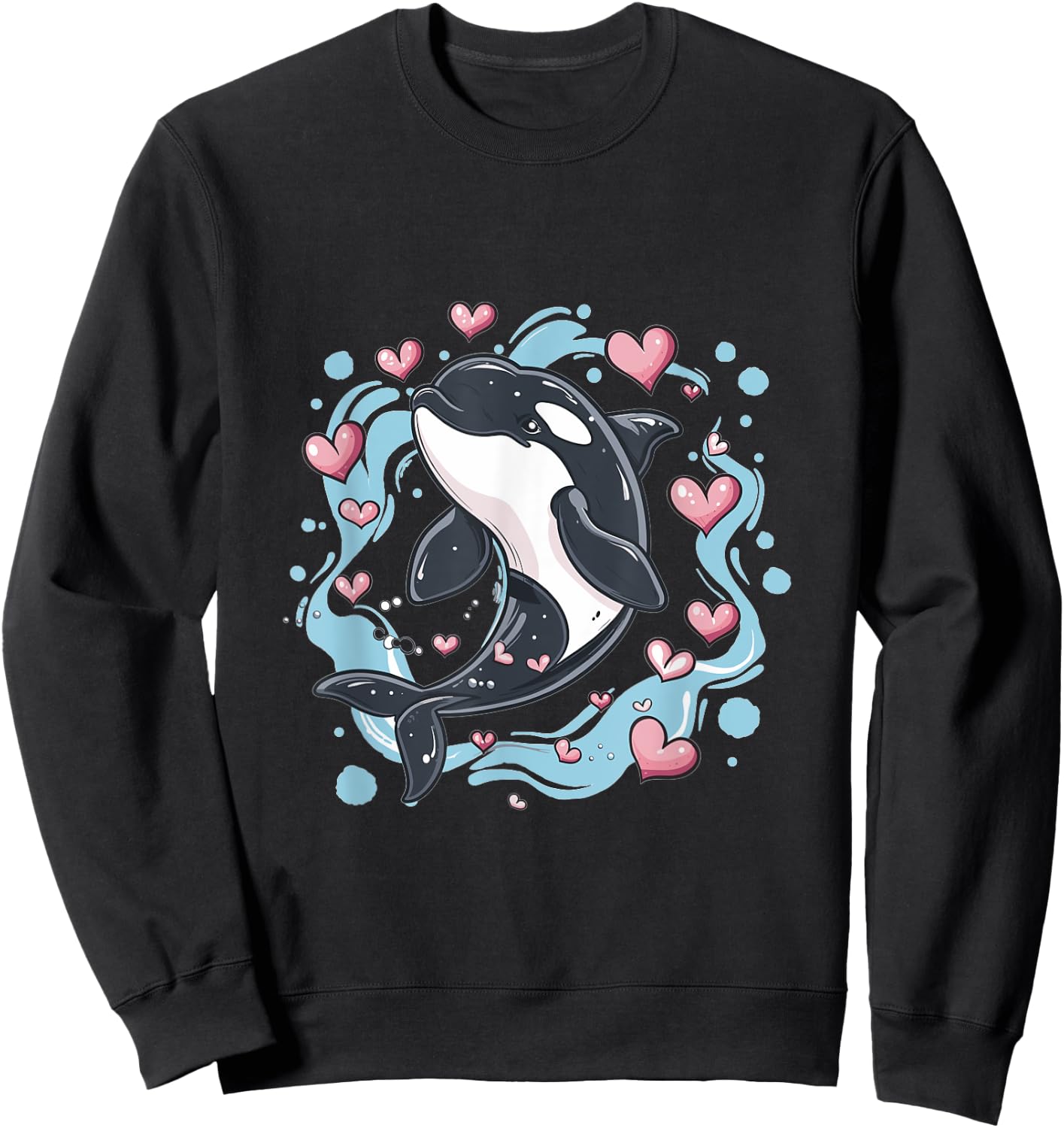 Orca Whale Hearts Graphic Sweatshirt - Sweatshirt | Black