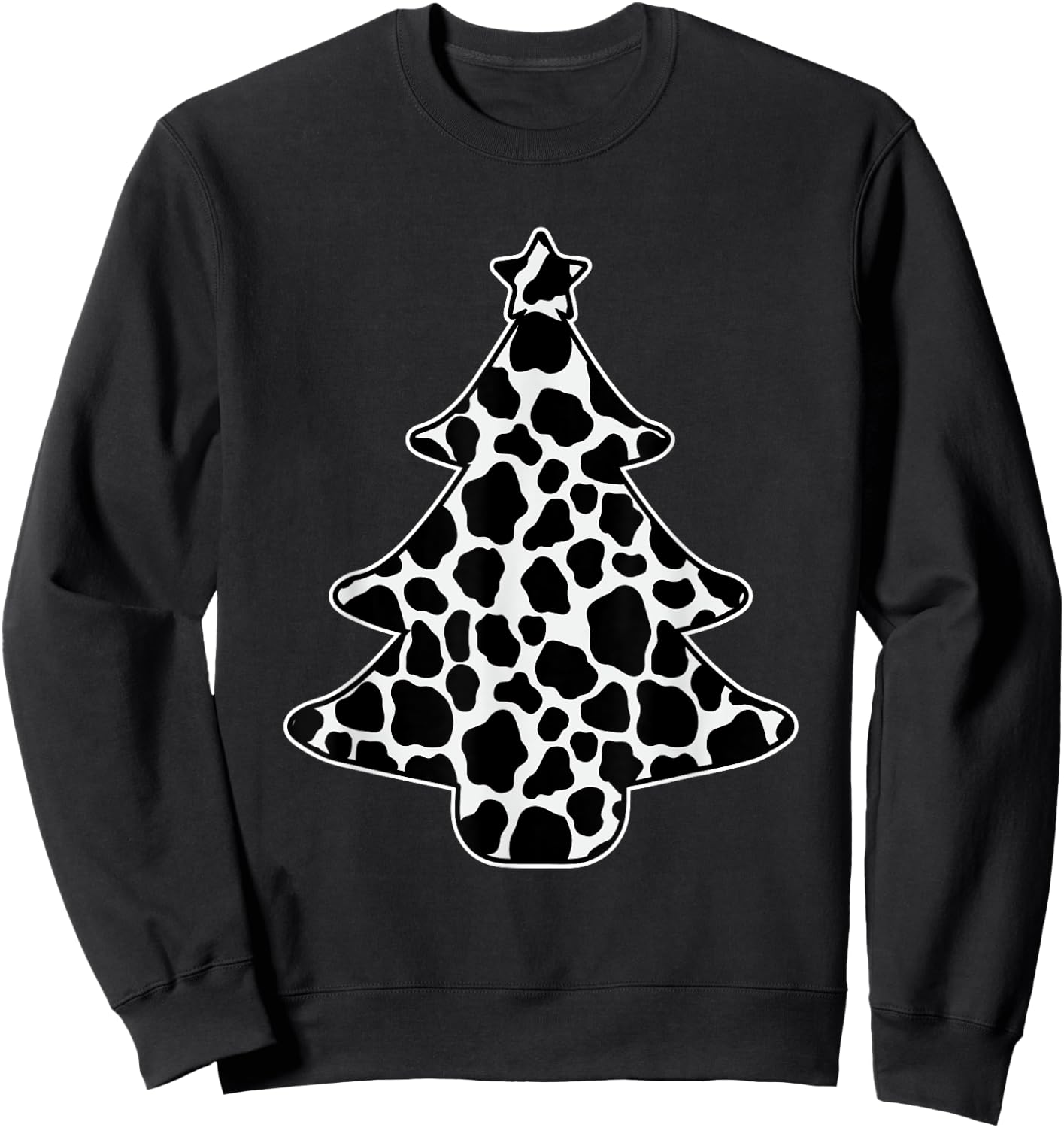 Cow Print Christmas Tree Pajama X-Mas Farm Animal Farmer Sweatshirt - Sweatshirt | Black