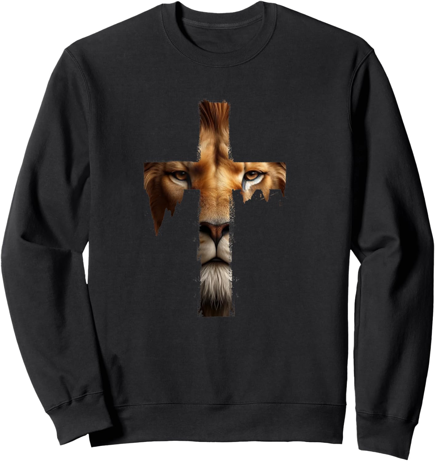 Vintage Jesus God Lion Cross Christian Faith Religion Sweatshirt - Sweatshirt | Black