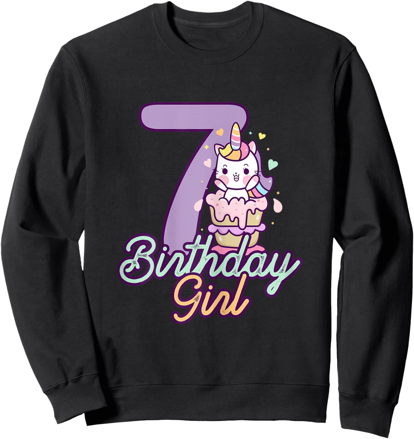 7 Years Old Birthday Girl Gifts Unicorn 7th Birthday Sweatshirt - Sweatshirt | Black